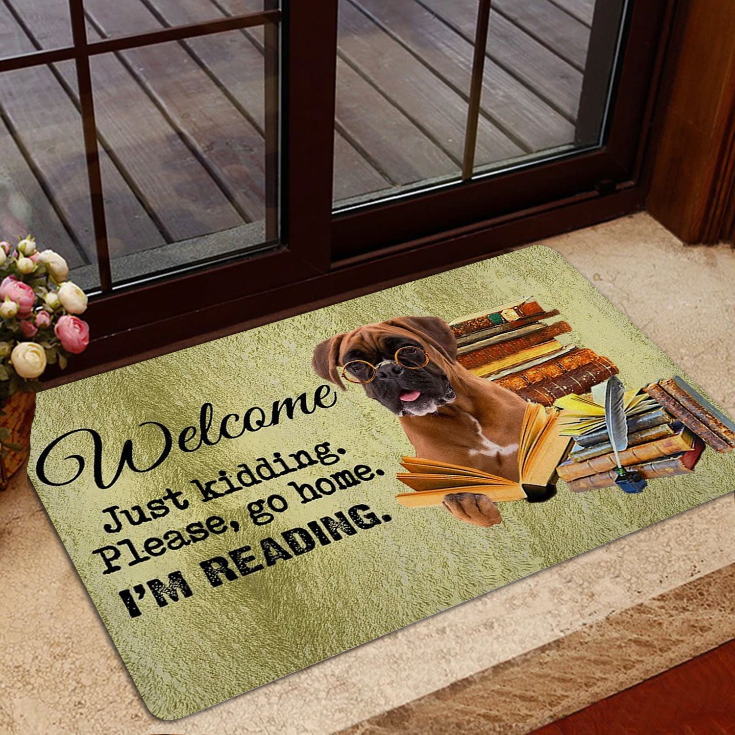 Ohaprints-Doormat-Outdoor-Indoor-Boxer-Dog-And-Book-Please-Go-Home-I'M-Reading-Rubber-Door-Mat-1499-