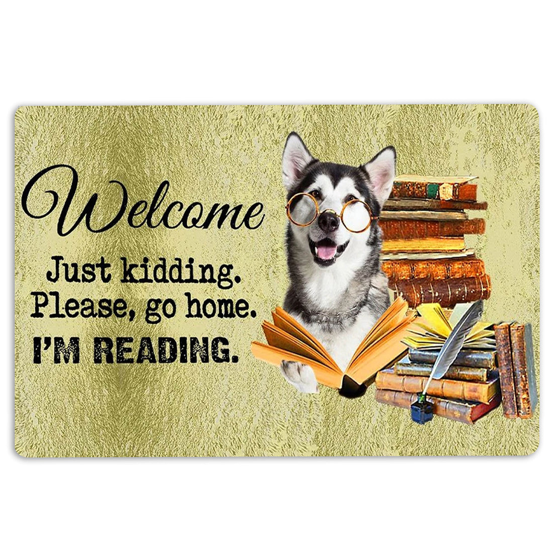 Ohaprints-Doormat-Outdoor-Indoor-Husky-Sibir-Dog-And-Book-Please-Go-Home-I'M-Reading-Rubber-Door-Mat-1500-18'' x 30''