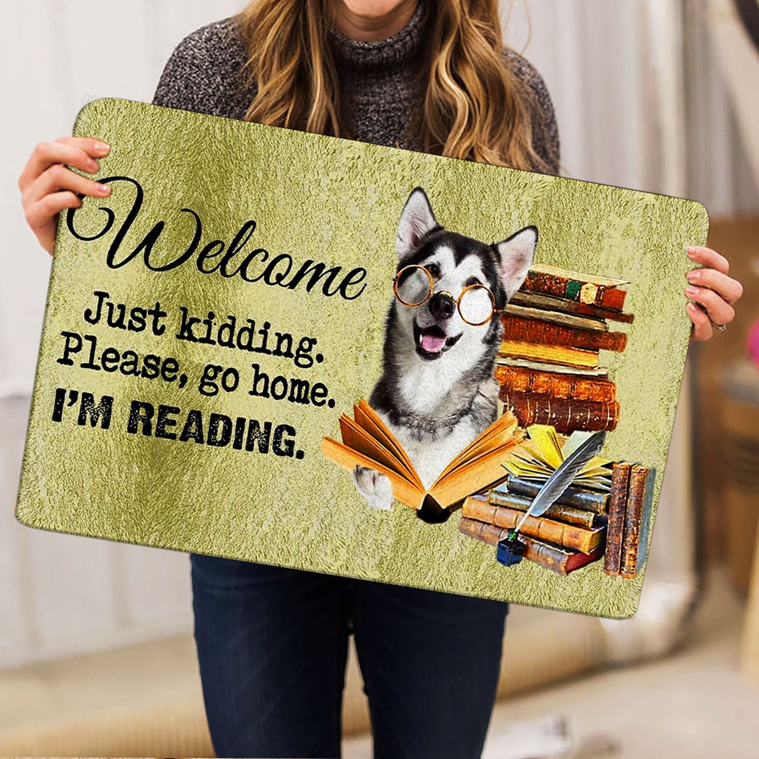 Ohaprints-Doormat-Outdoor-Indoor-Husky-Sibir-Dog-And-Book-Please-Go-Home-I'M-Reading-Rubber-Door-Mat-1500-