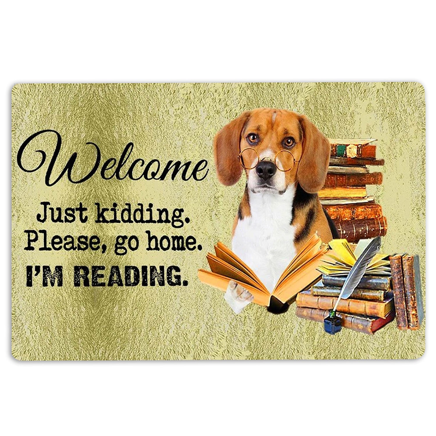 Ohaprints-Doormat-Outdoor-Indoor-Beagle-Dog-And-Book-Please-Go-Home-I'M-Reading-Rubber-Door-Mat-1501-18'' x 30''