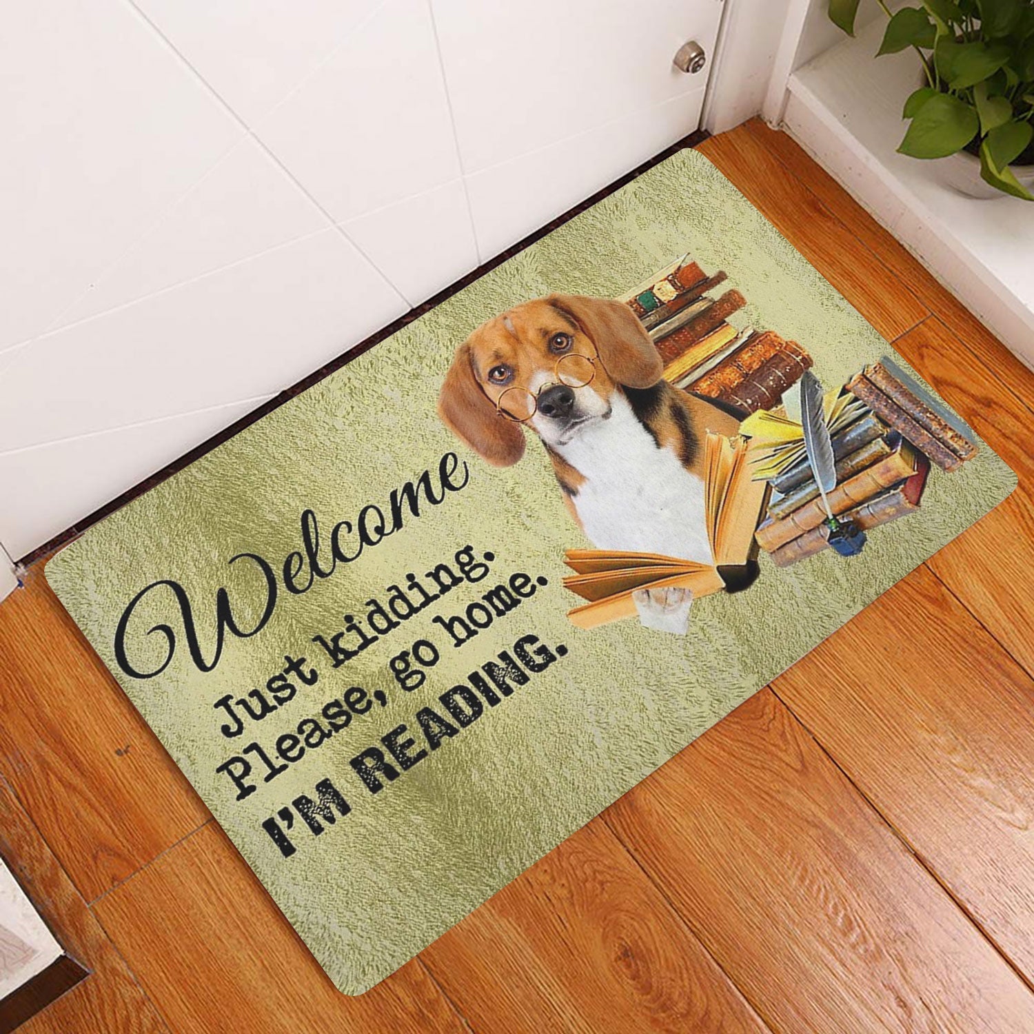 Ohaprints-Doormat-Outdoor-Indoor-Beagle-Dog-And-Book-Please-Go-Home-I'M-Reading-Rubber-Door-Mat-1501-