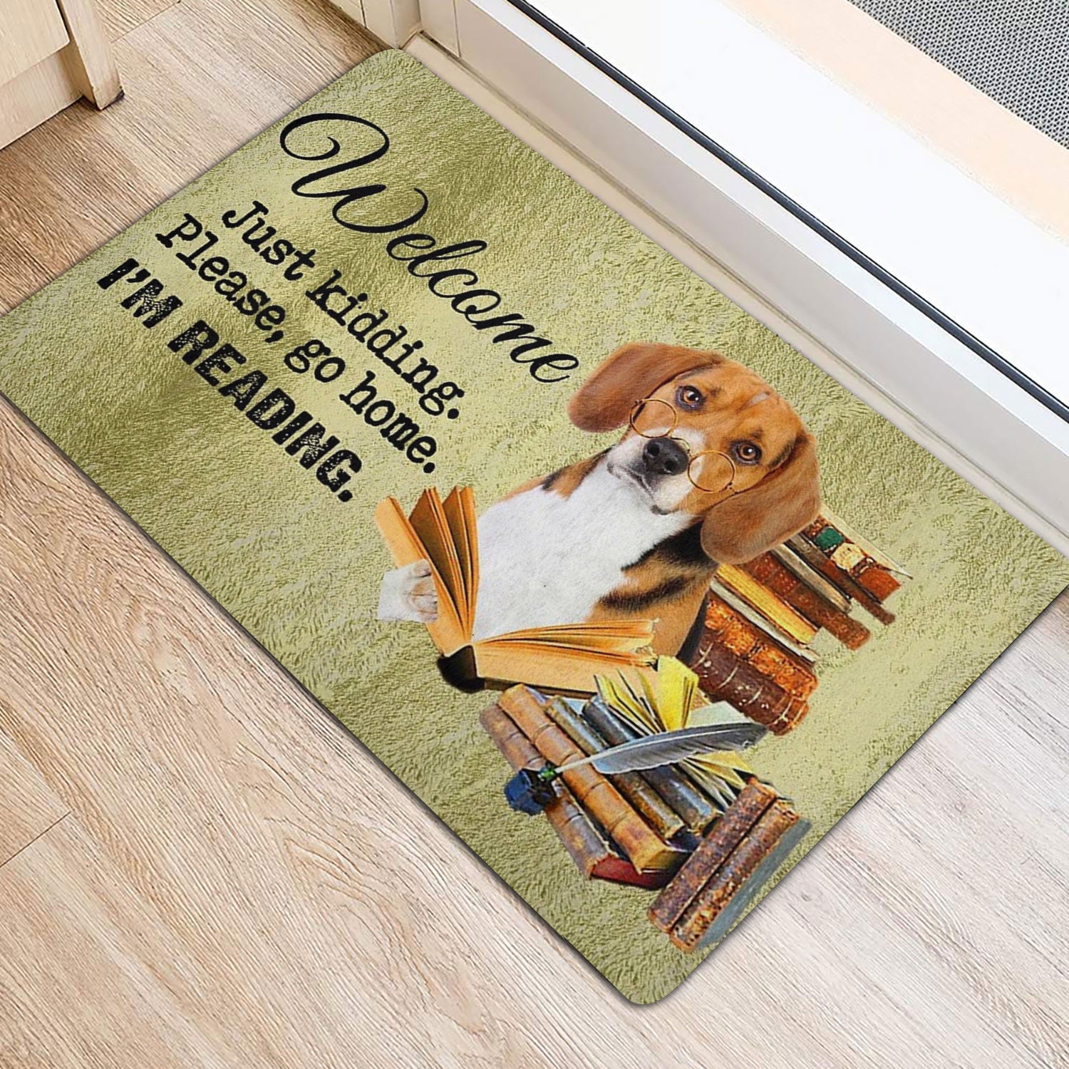 Ohaprints-Doormat-Outdoor-Indoor-Beagle-Dog-And-Book-Please-Go-Home-I'M-Reading-Rubber-Door-Mat-1501-