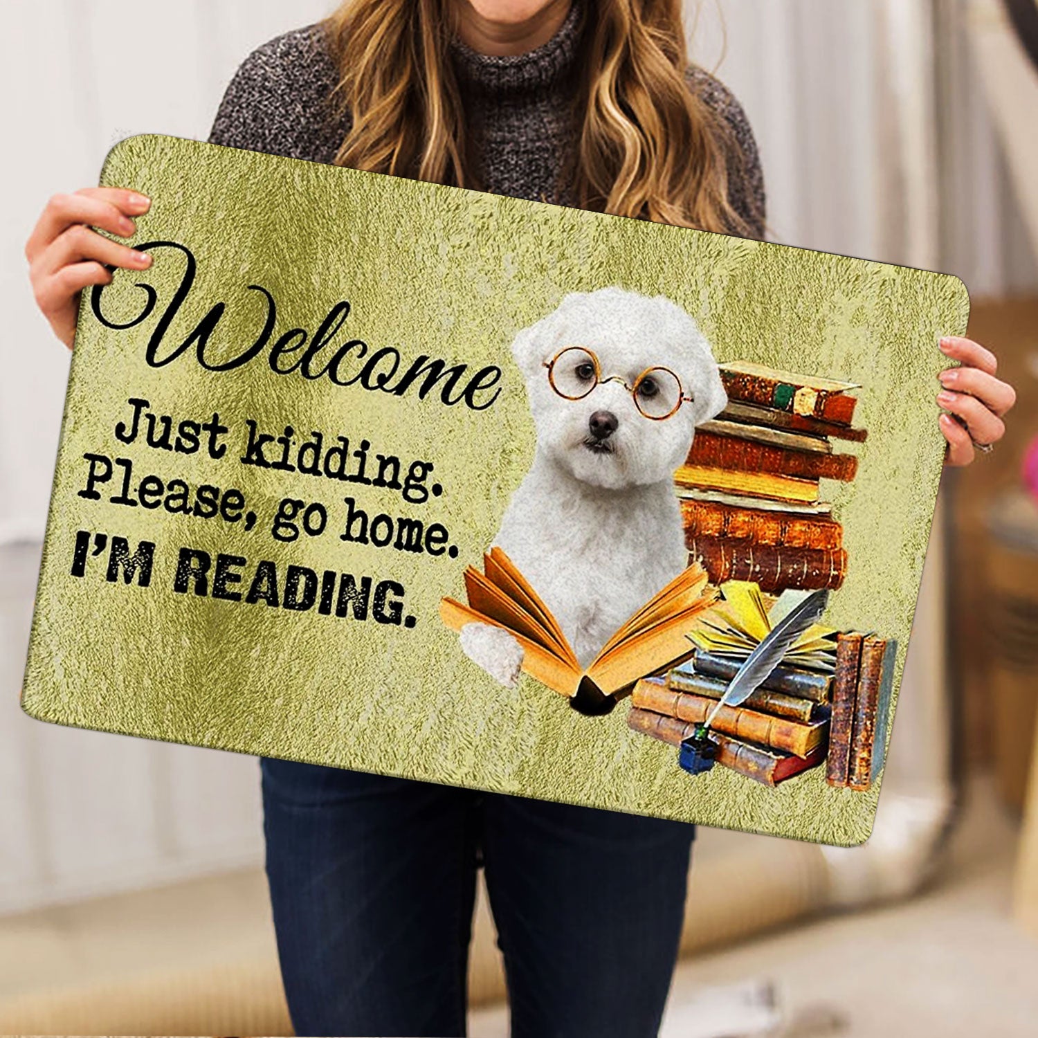 Ohaprints-Doormat-Outdoor-Indoor-Maltese-Dog-And-Book-Please-Go-Home-I'M-Reading-Rubber-Door-Mat-1502-