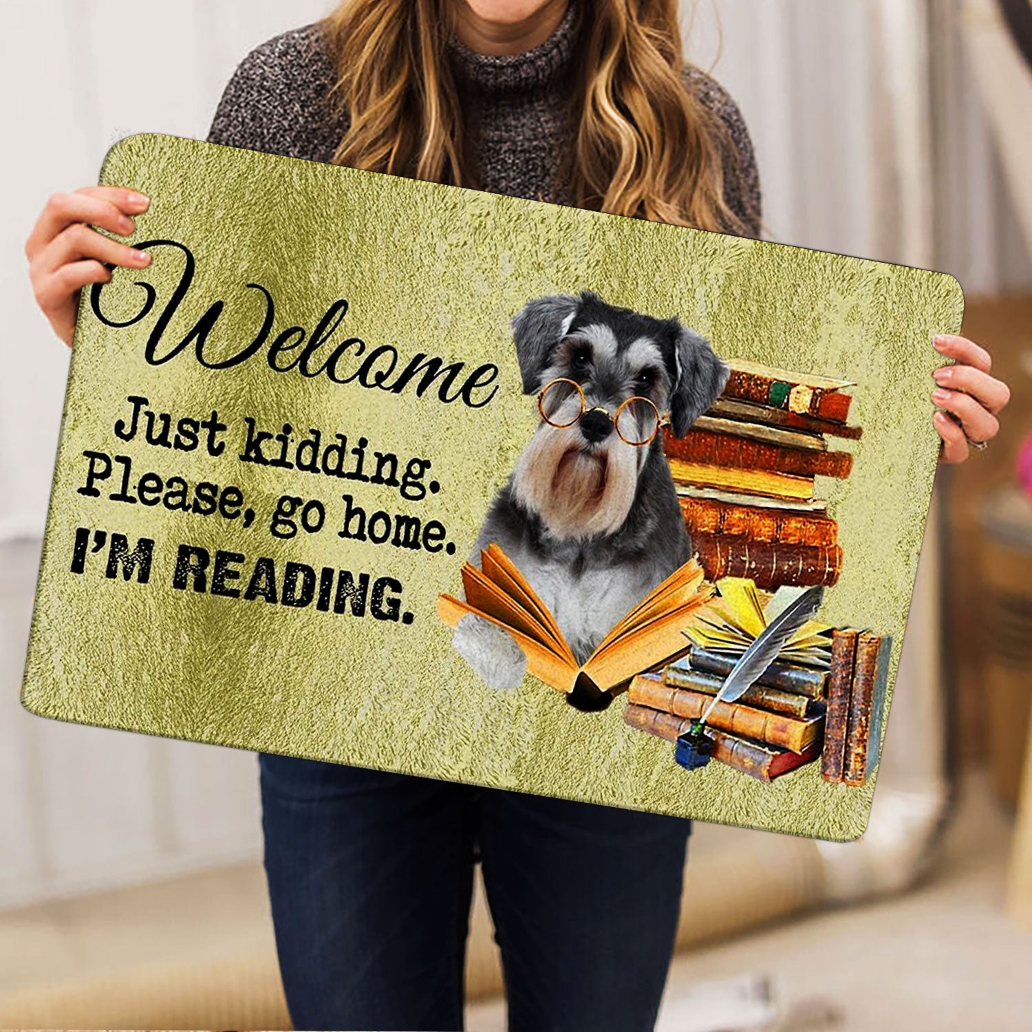 Ohaprints-Doormat-Outdoor-Indoor-Schnauzer-Dog-And-Book-Please-Go-Home-I'M-Reading-Rubber-Door-Mat-1504-