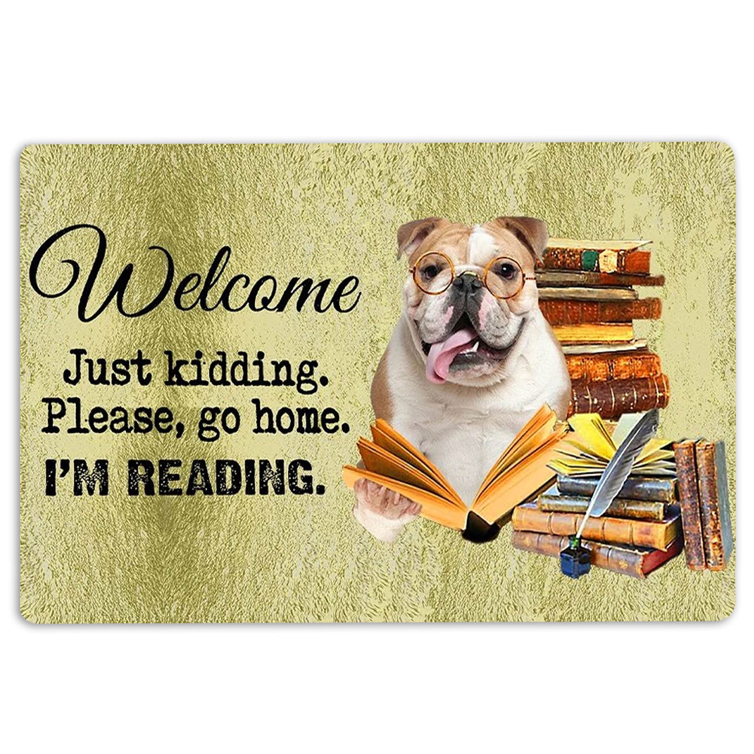 Ohaprints-Doormat-Outdoor-Indoor-English-Bulldog-And-Book-Please-Go-Home-I'M-Reading-Rubber-Door-Mat-1505-18'' x 30''