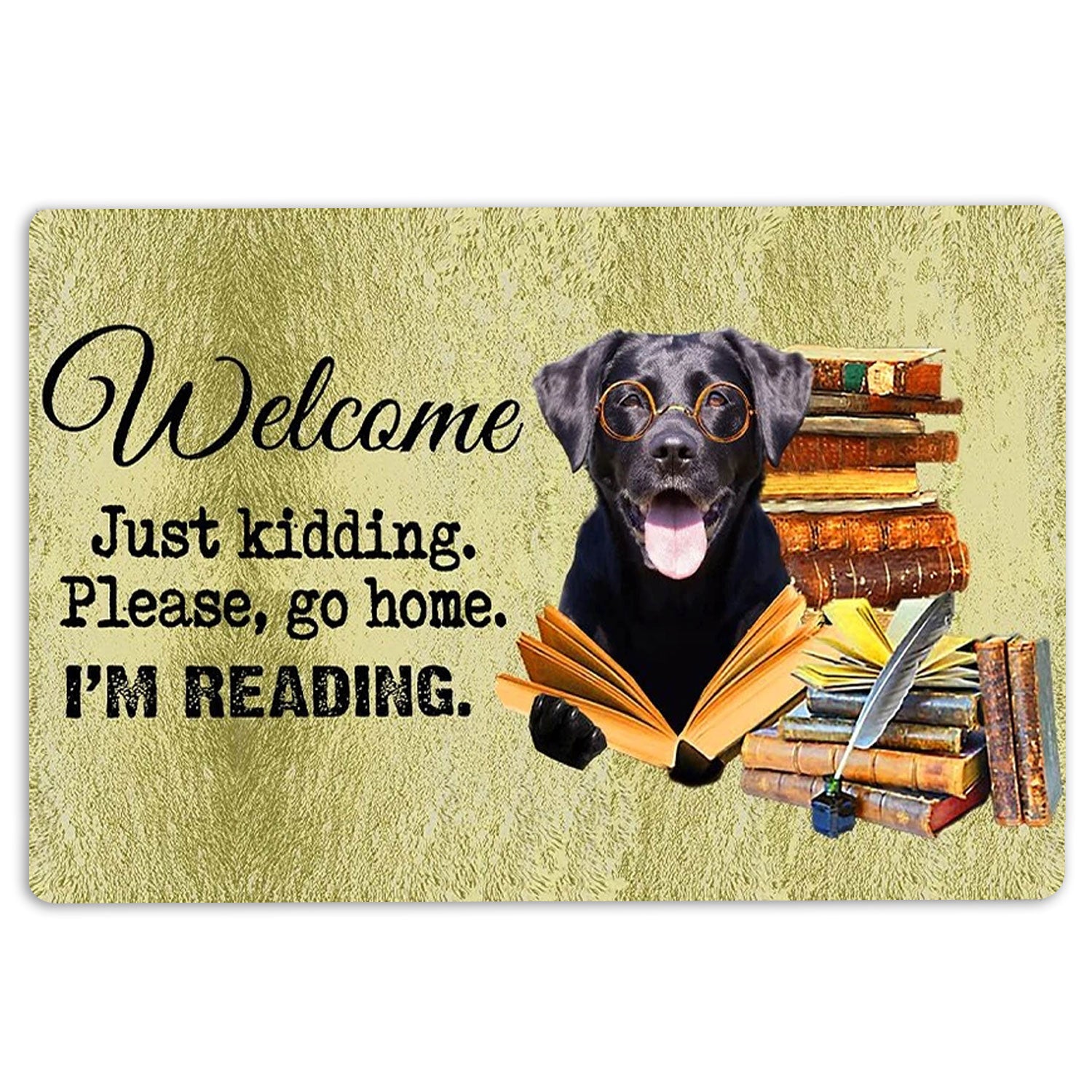 Ohaprints-Doormat-Outdoor-Indoor-Black-Labrador-Dog-And-Book-Please-Go-Home-I'M-Reading-Rubber-Door-Mat-1506-18'' x 30''