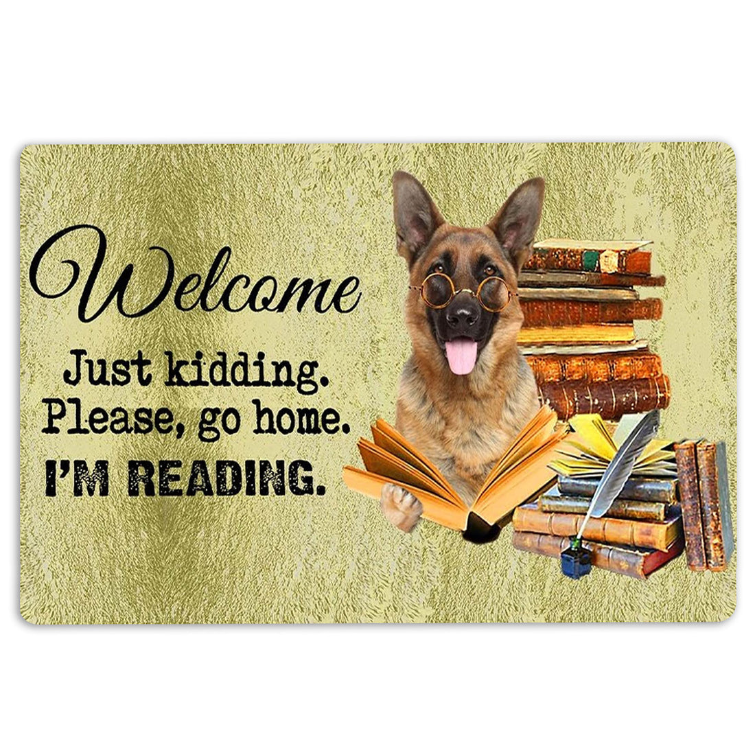 Ohaprints-Doormat-Outdoor-Indoor-German-Shepherd-Dog-And-Book-Please-Go-Home-I'M-Reading-Rubber-Door-Mat-1507-18'' x 30''