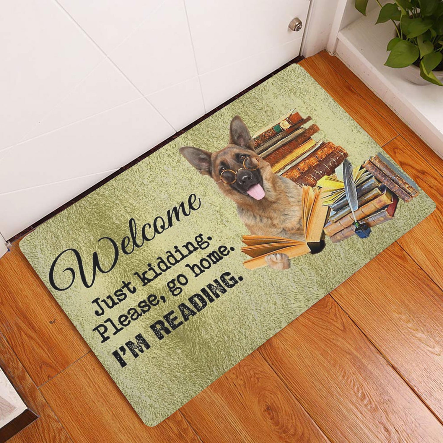 Ohaprints-Doormat-Outdoor-Indoor-German-Shepherd-Dog-And-Book-Please-Go-Home-I'M-Reading-Rubber-Door-Mat-1507-