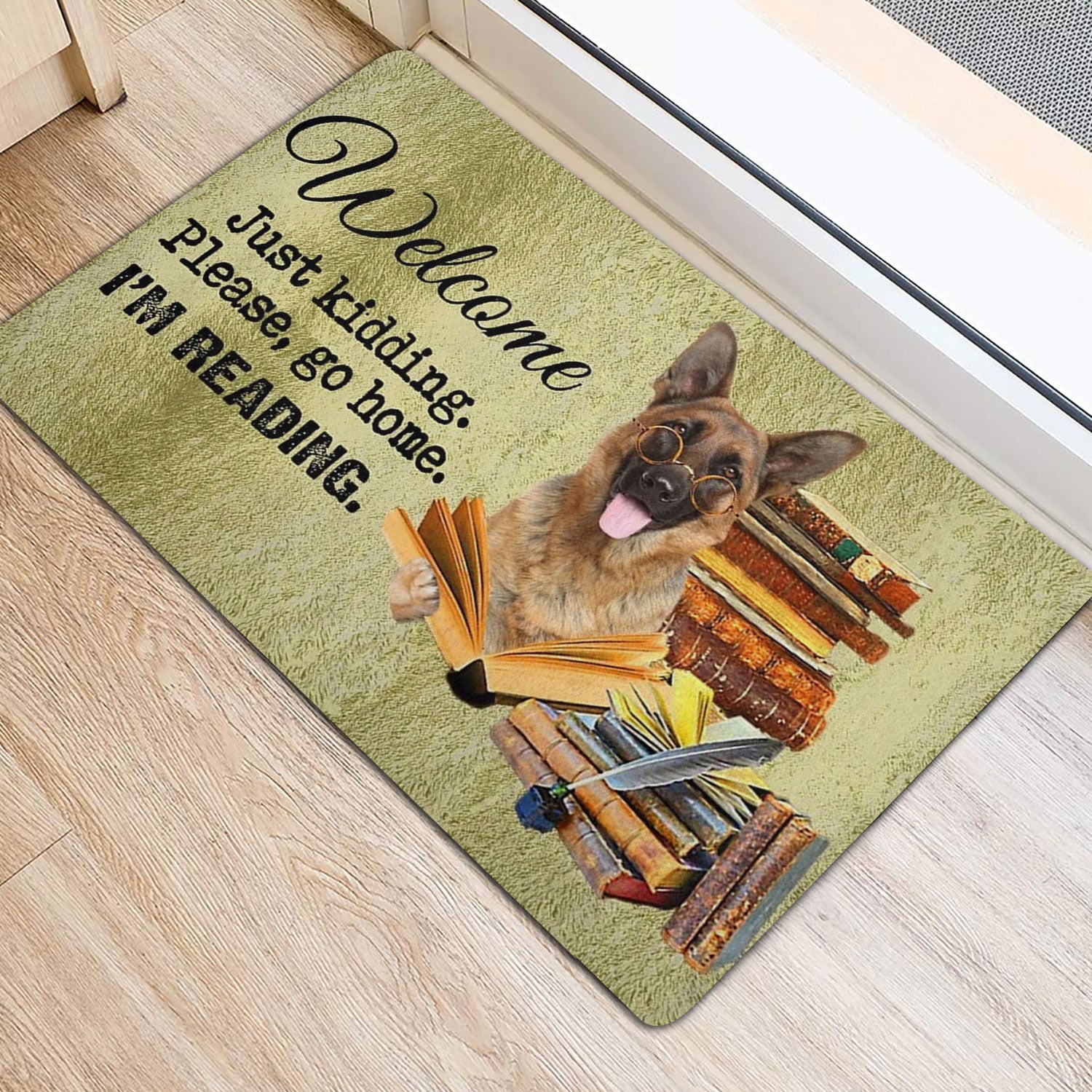 Ohaprints-Doormat-Outdoor-Indoor-German-Shepherd-Dog-And-Book-Please-Go-Home-I'M-Reading-Rubber-Door-Mat-1507-