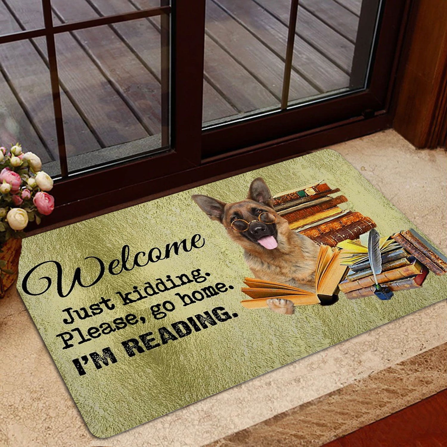 Ohaprints-Doormat-Outdoor-Indoor-German-Shepherd-Dog-And-Book-Please-Go-Home-I'M-Reading-Rubber-Door-Mat-1507-