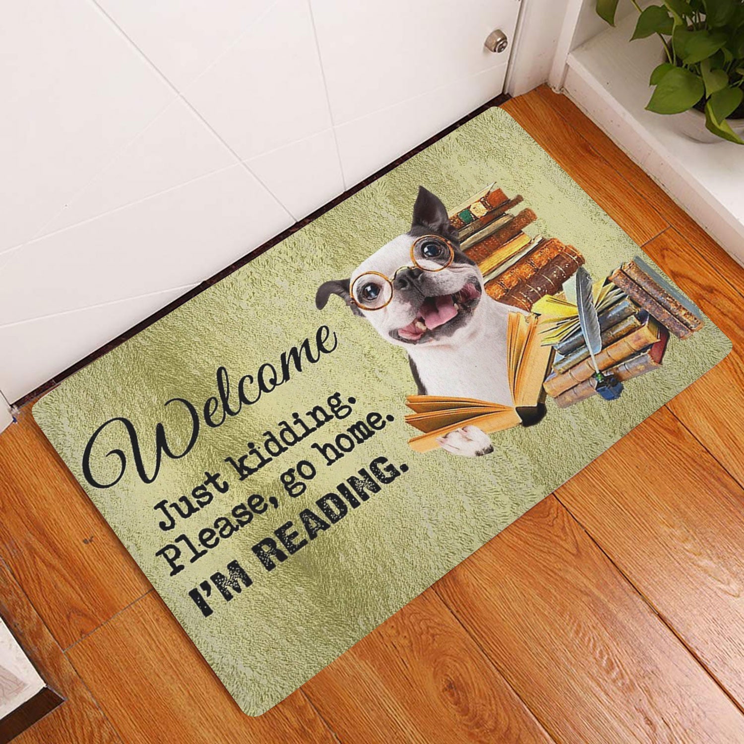 Ohaprints-Doormat-Outdoor-Indoor-Boston-Terrier-Dog-And-Book-Please-Go-Home-I'M-Reading-Rubber-Door-Mat-1508-