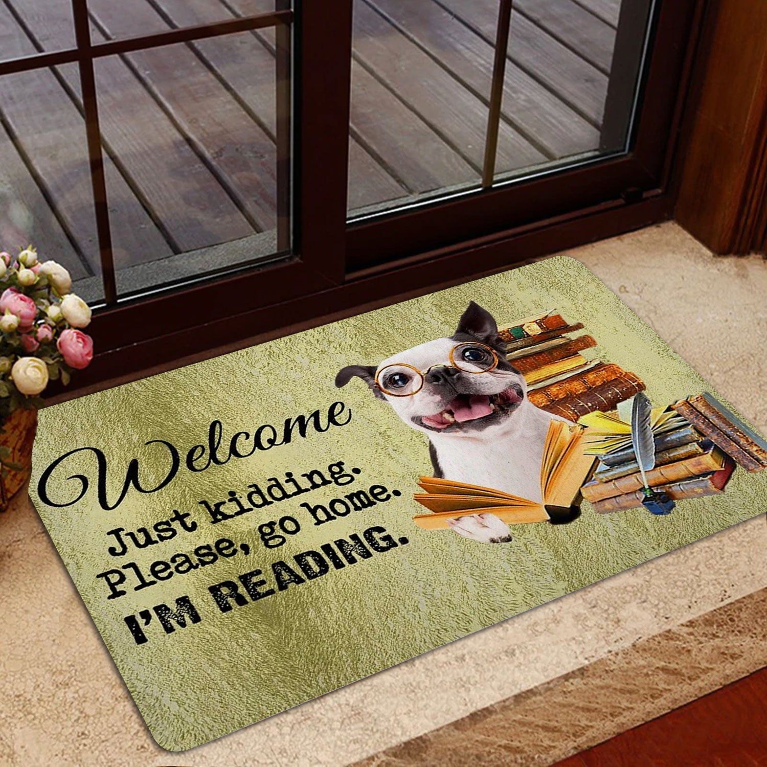 Ohaprints-Doormat-Outdoor-Indoor-Boston-Terrier-Dog-And-Book-Please-Go-Home-I'M-Reading-Rubber-Door-Mat-1508-