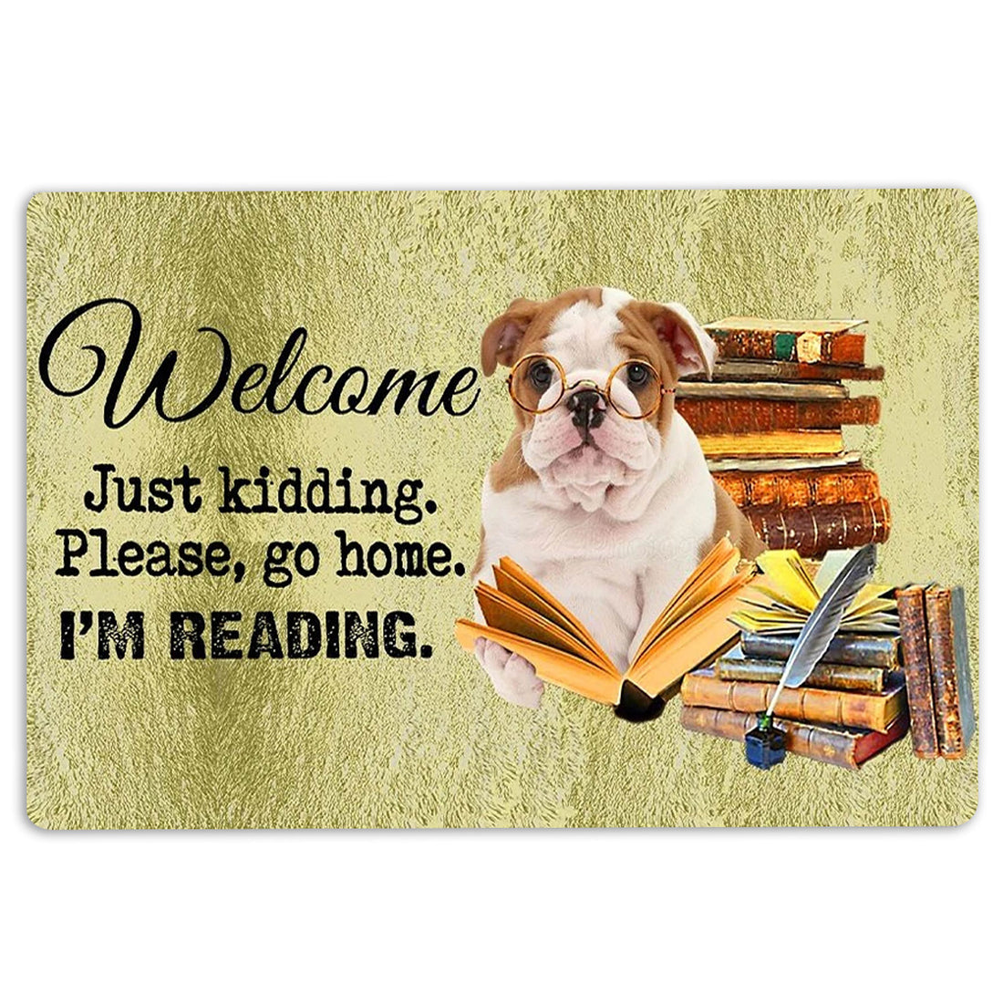 Ohaprints-Doormat-Outdoor-Indoor-English-Bulldog-Dog-And-Book-Please-Go-Home-I'M-Reading-Rubber-Door-Mat-1512-18'' x 30''