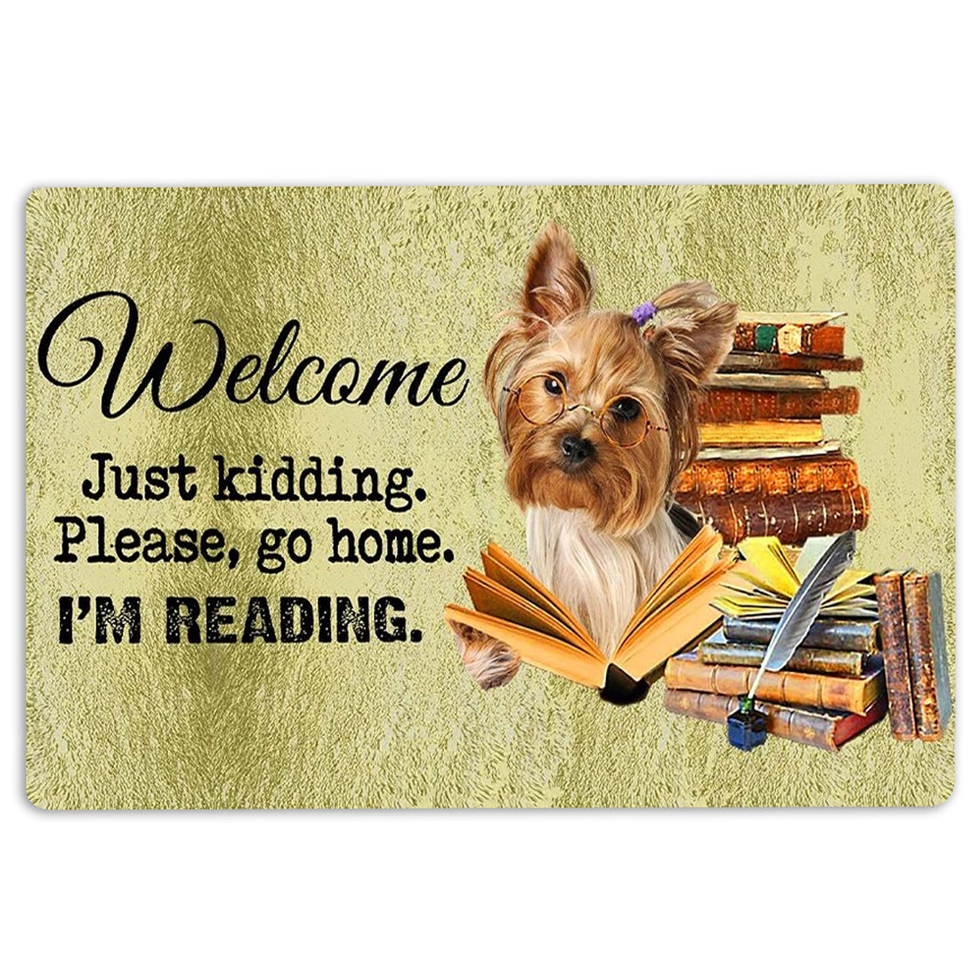 Ohaprints-Doormat-Outdoor-Indoor-Yorkshire-Terrier-Dog-And-Book-Please-Go-Home-I'M-Reading-Rubber-Door-Mat-1514-18'' x 30''