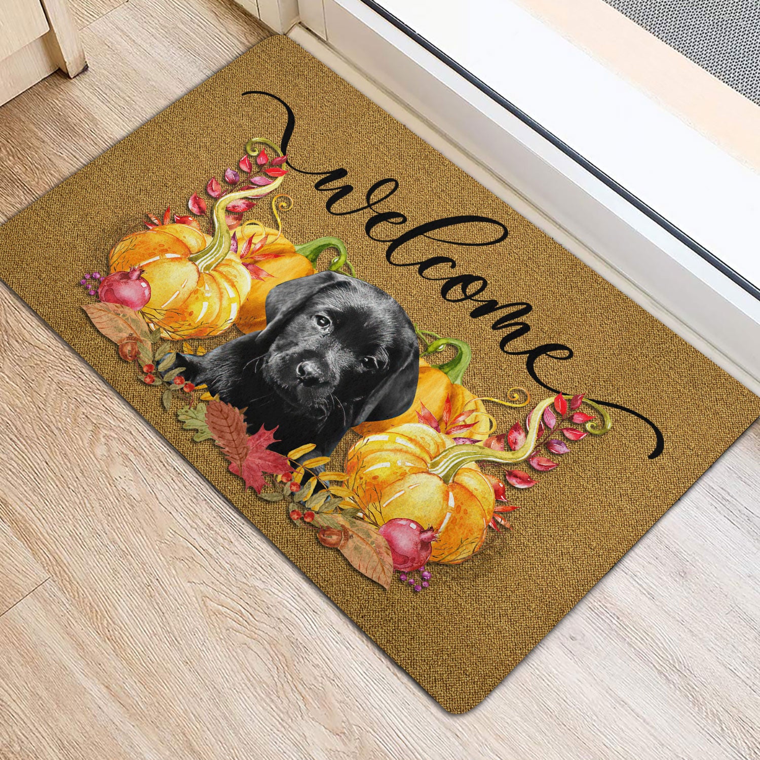 Ohaprints-Doormat-Outdoor-Indoor-Pumpkin-Spice-Black-Labrador-Dog-Welcome-Fall-Autumn-Rubber-Door-Mat-181-