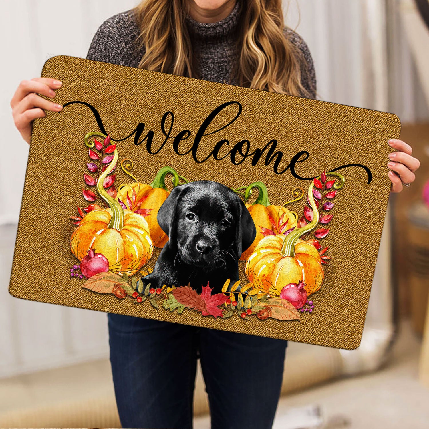 Ohaprints-Doormat-Outdoor-Indoor-Pumpkin-Spice-Black-Labrador-Dog-Welcome-Fall-Autumn-Rubber-Door-Mat-181-