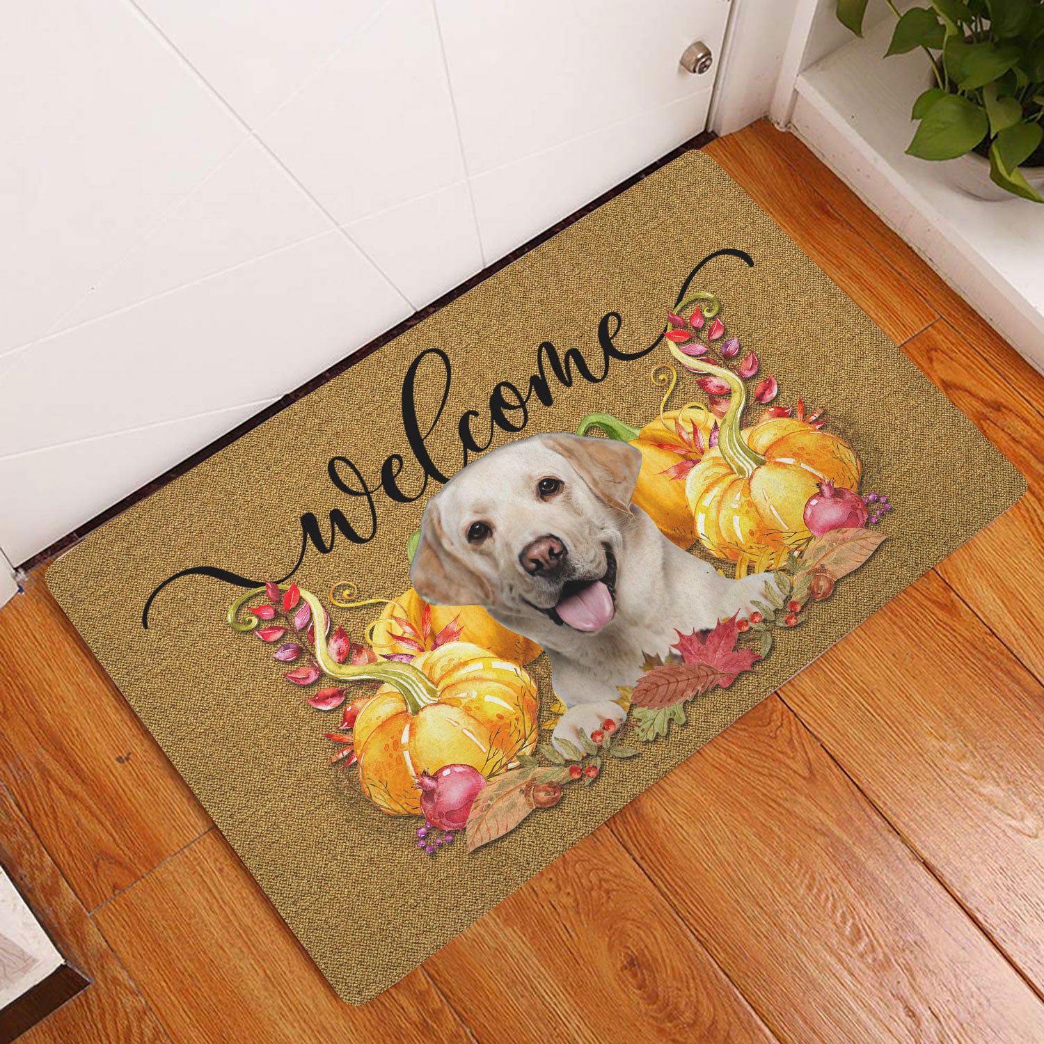 Ohaprints-Doormat-Outdoor-Indoor-Pumpkin-Spice-Golden-Retriever-Dog-Welcome-Fall-Autumn-Rubber-Door-Mat-182-