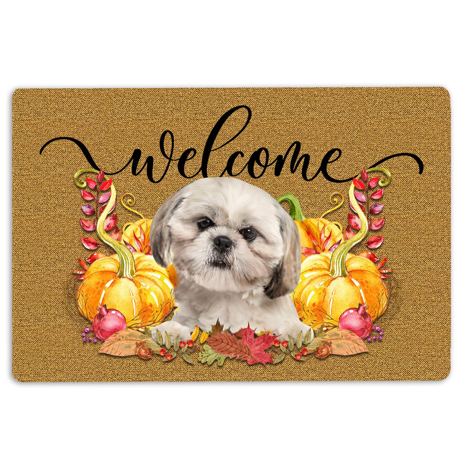 Ohaprints-Doormat-Outdoor-Indoor-Pumpkin-Spice-Shih-Tzu-Dog-Welcome-Fall-Autumn-Rubber-Door-Mat-185-18'' x 30''