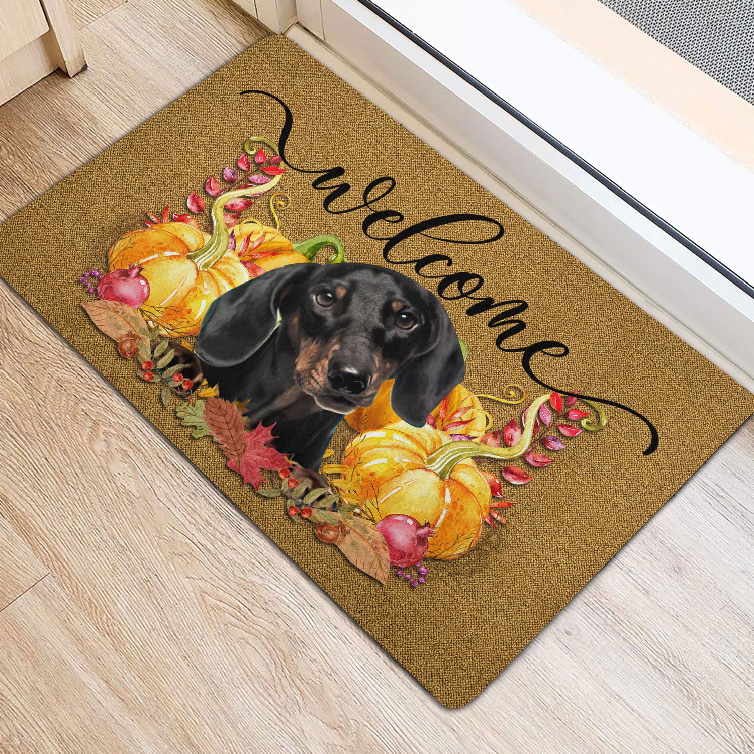 Ohaprints-Doormat-Outdoor-Indoor-Pumpkin-Spice-Dachshund-Dog-Welcome-Fall-Autumn-Rubber-Door-Mat-187-