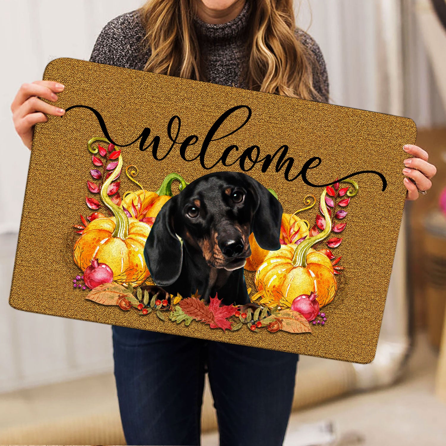 Ohaprints-Doormat-Outdoor-Indoor-Pumpkin-Spice-Dachshund-Dog-Welcome-Fall-Autumn-Rubber-Door-Mat-187-