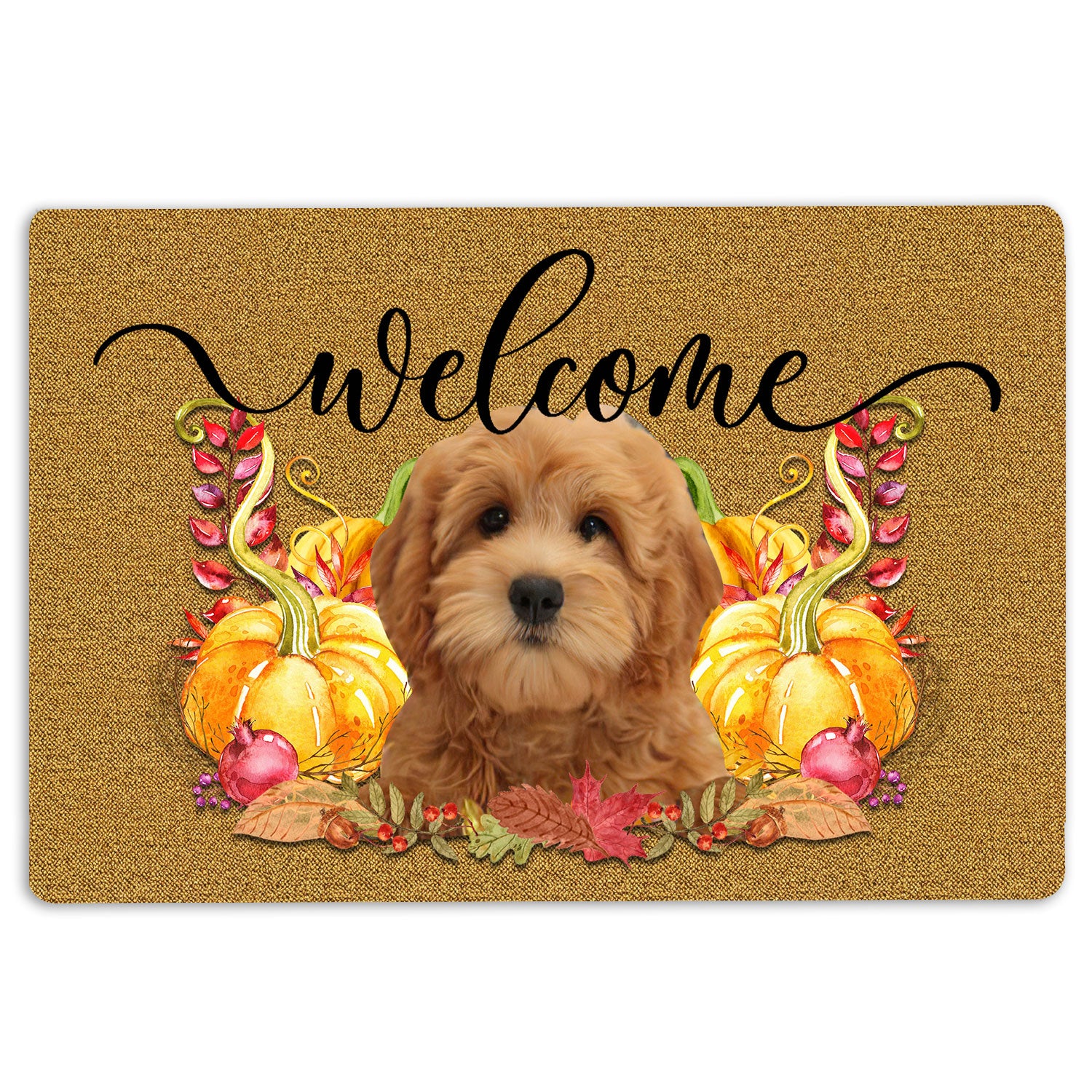 Ohaprints-Doormat-Outdoor-Indoor-Pumpkin-Spice-Goldendoodle-Dog-Welcome-Fall-Autumn-Rubber-Door-Mat-193-18'' x 30''