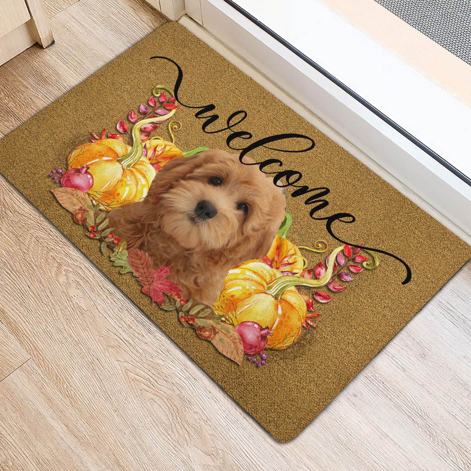 Ohaprints-Doormat-Outdoor-Indoor-Pumpkin-Spice-Goldendoodle-Dog-Welcome-Fall-Autumn-Rubber-Door-Mat-193-