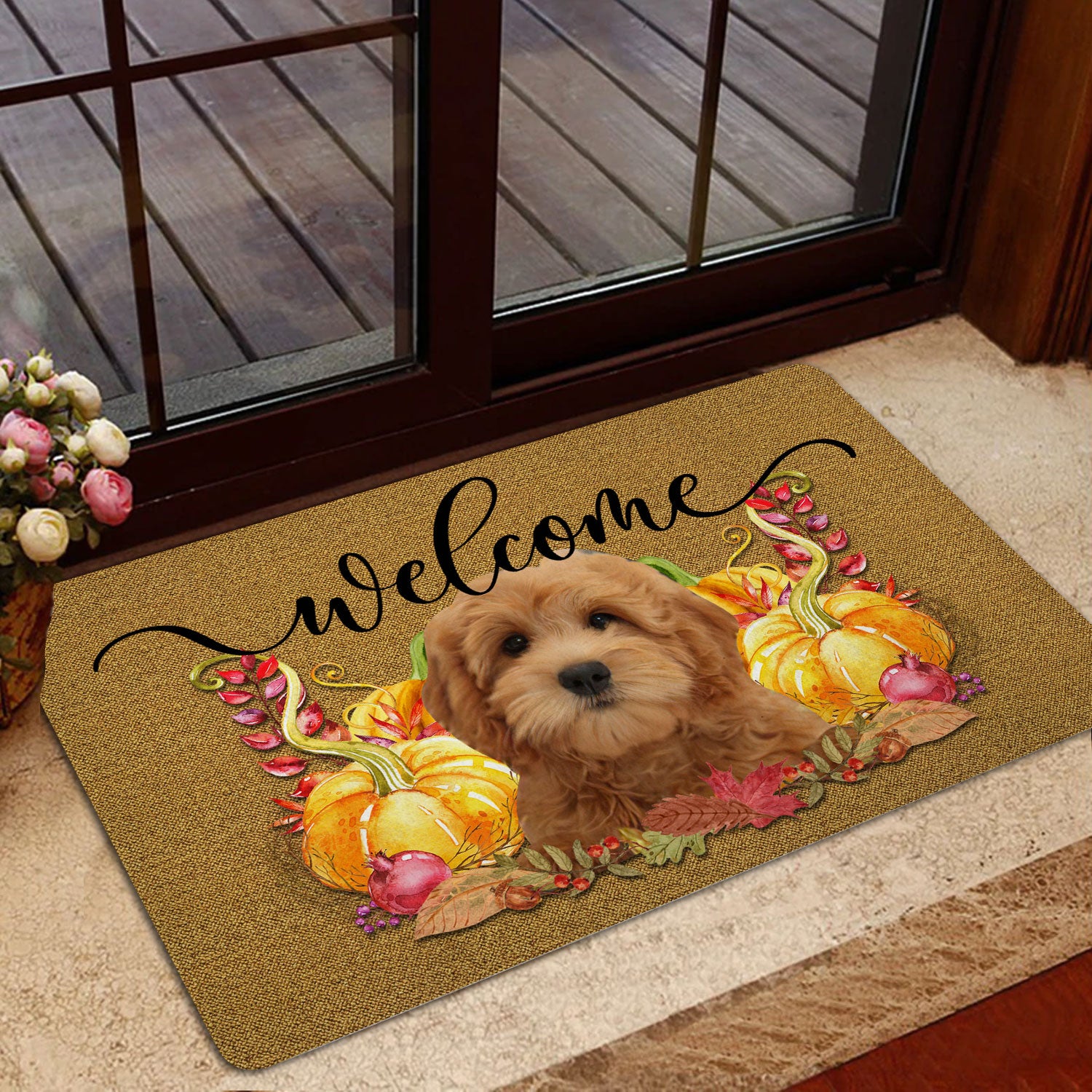 Ohaprints-Doormat-Outdoor-Indoor-Pumpkin-Spice-Goldendoodle-Dog-Welcome-Fall-Autumn-Rubber-Door-Mat-193-