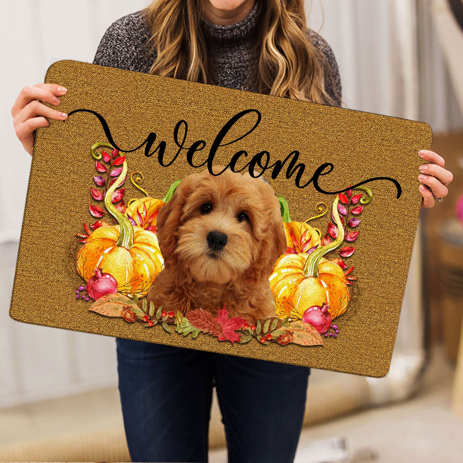 Ohaprints-Doormat-Outdoor-Indoor-Pumpkin-Spice-Goldendoodle-Dog-Welcome-Fall-Autumn-Rubber-Door-Mat-193-