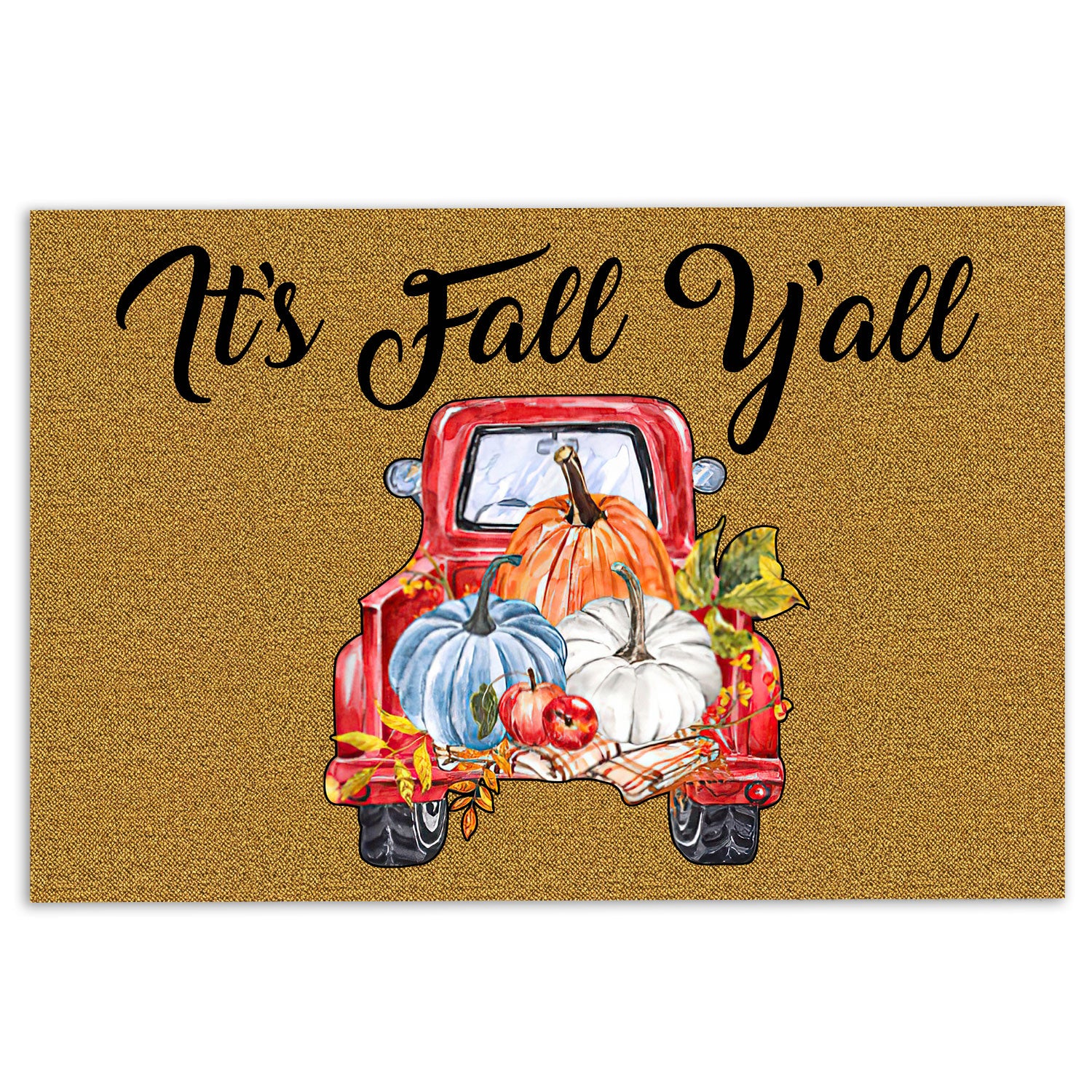 Ohaprints-Doormat-Outdoor-Indoor-It'S-Fall-Y'All-Pumpkin-Spice-Red-Truck-Custom-Personalized-Name-Rubber-Door-Mat-539-18'' x 30''