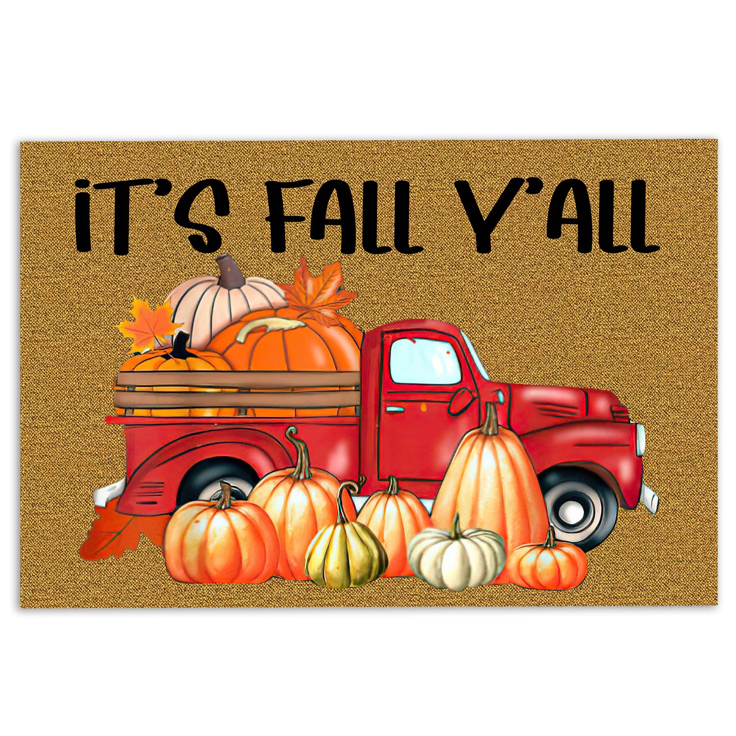 Ohaprints-Doormat-Outdoor-Indoor-Fall-It'S-Fall-Y'All-Red-Truck-Pumpkin-Custom-Personalized-Name-Rubber-Door-Mat-541-18'' x 30''