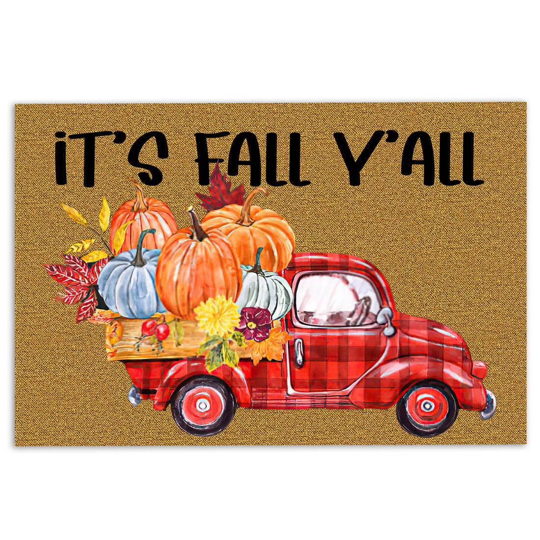 Ohaprints-Doormat-Outdoor-Indoor-It'S-Fall-Y'All-Red-Truck-Pumpkin-Custom-Personalized-Name-Rubber-Door-Mat-542-18'' x 30''