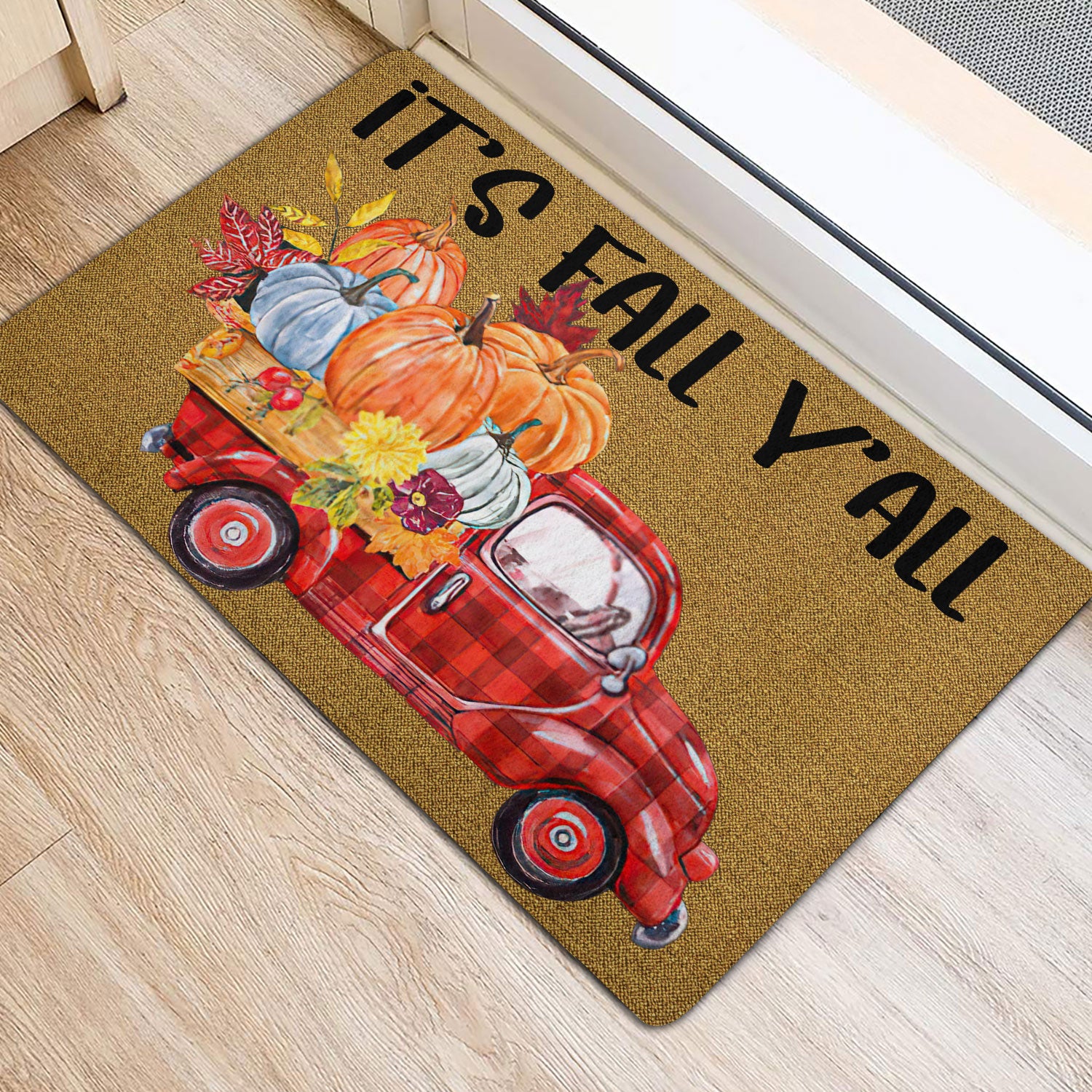 Ohaprints-Doormat-Outdoor-Indoor-It'S-Fall-Y'All-Red-Truck-Pumpkin-Custom-Personalized-Name-Rubber-Door-Mat-542-