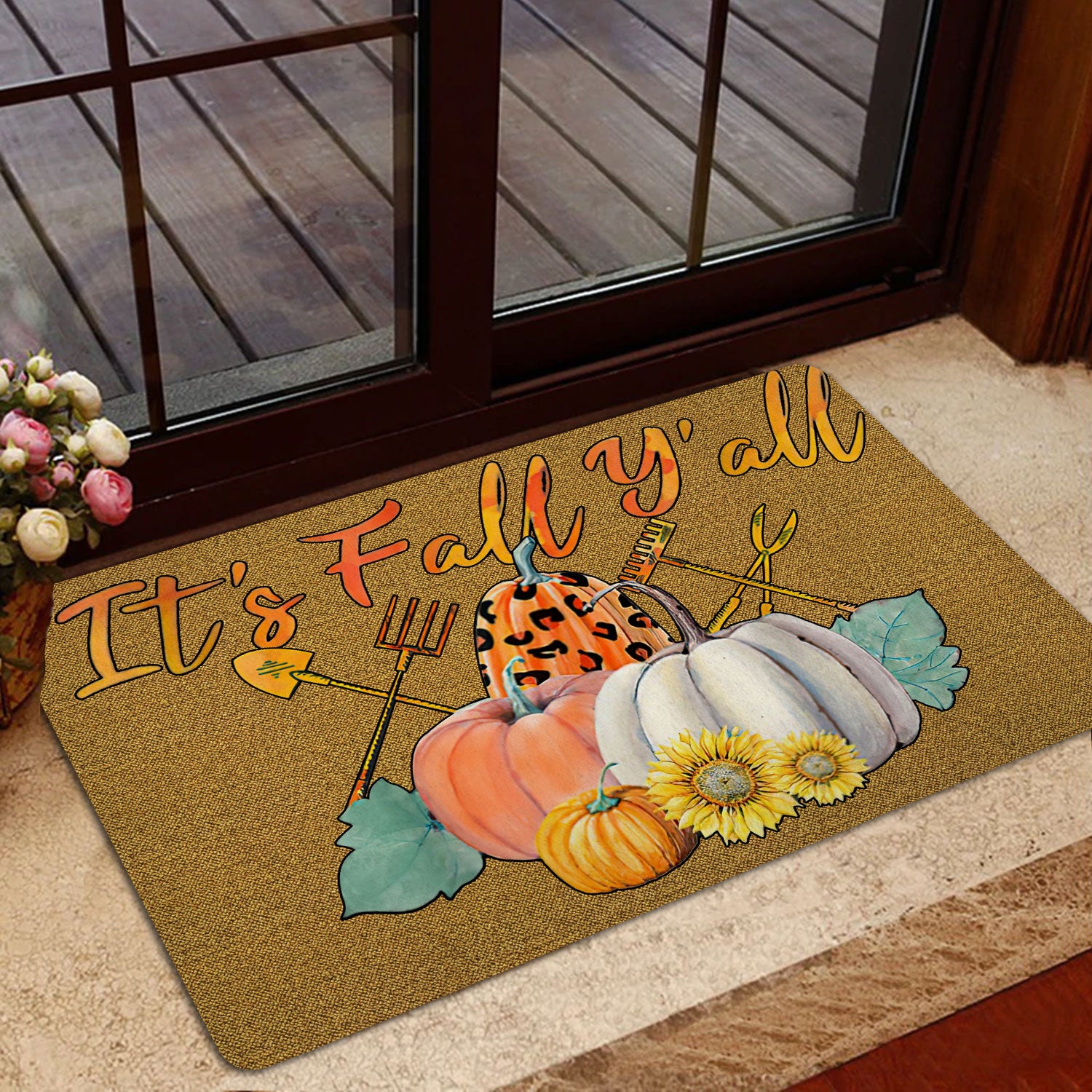 Ohaprints-Doormat-Outdoor-Indoor-It'S-Fall-Y'All-Pumpkim-Plaid-Check-Custom-Personalized-Name-Rubber-Door-Mat-544-