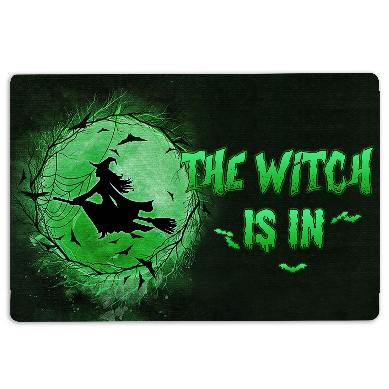 Ohaprints-Doormat-Outdoor-Indoor-Witch-Wizard-Halloween-Spell-Witches-The-Witch-Is-In-Green-Moon-Rubber-Door-Mat-1586-18'' x 30''