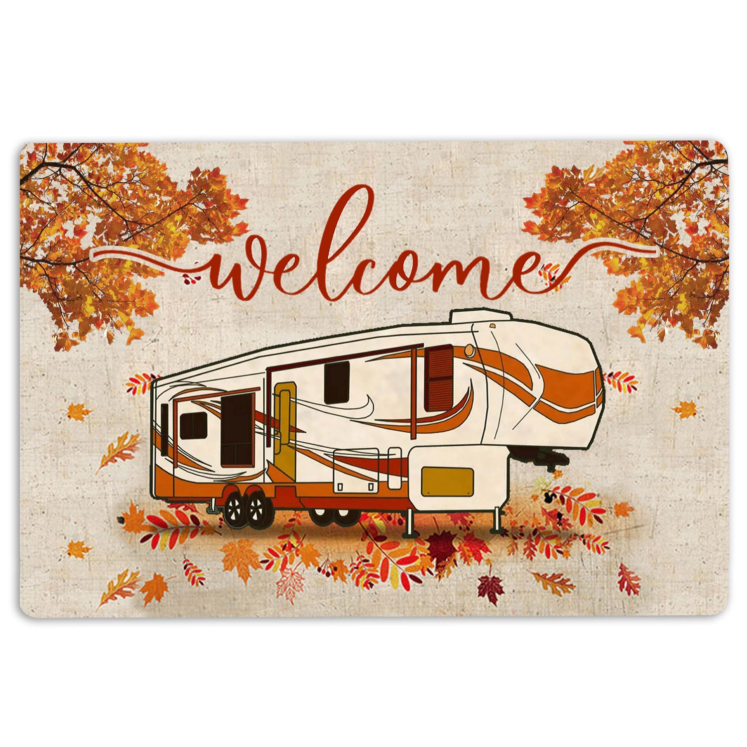 Ohaprints-Doormat-Outdoor-Indoor-Camping-Welcome-Fall-Camping-5Th-Wheel-Fall-Autumn-Rubber-Door-Mat-1607-18'' x 30''