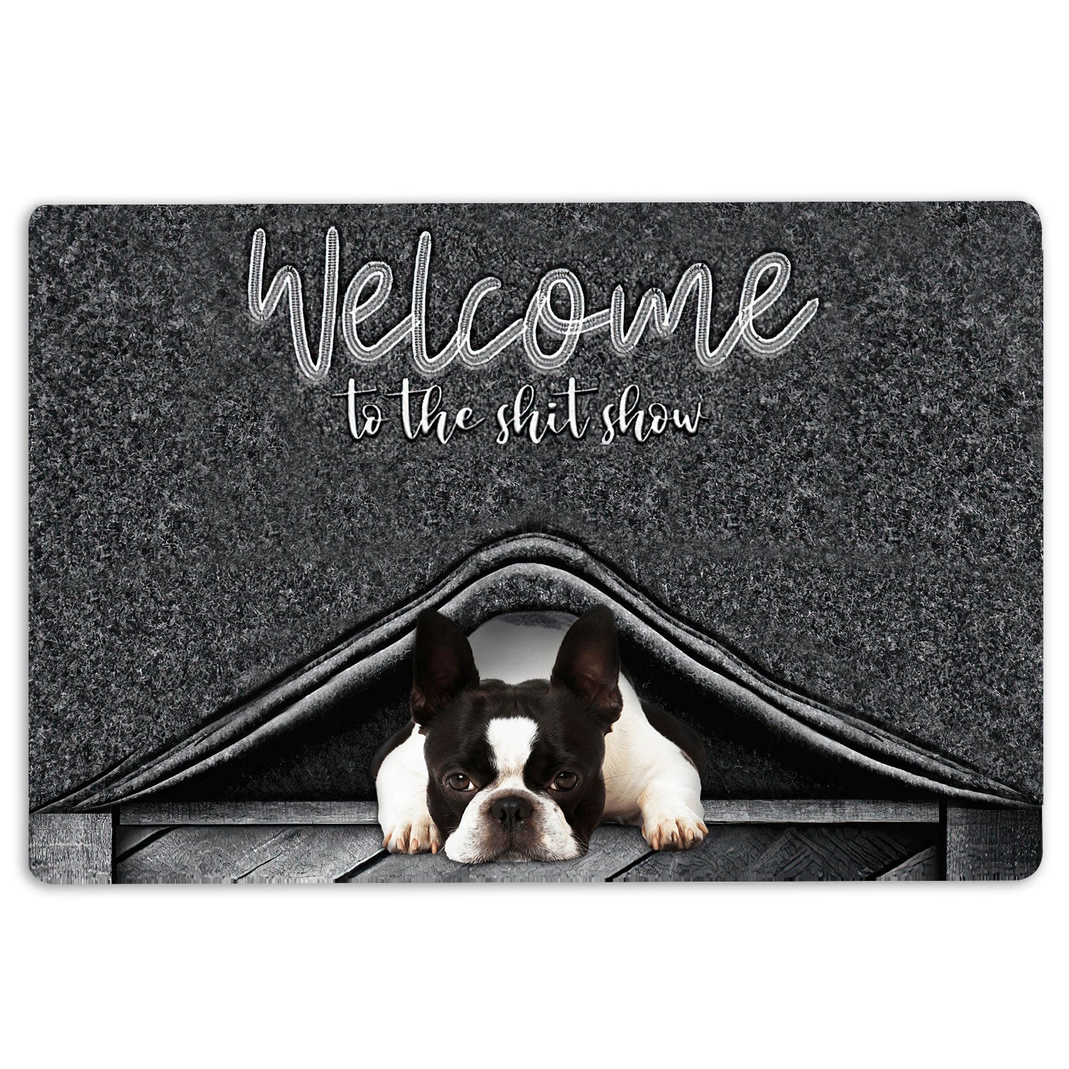 Ohaprints-Doormat-Outdoor-Indoor-Boston-Terrier-Dog-Welcome-To-The-Shitshow-Gifts-For-Dog-Lovers-Rubber-Door-Mat-1613-18'' x 30''