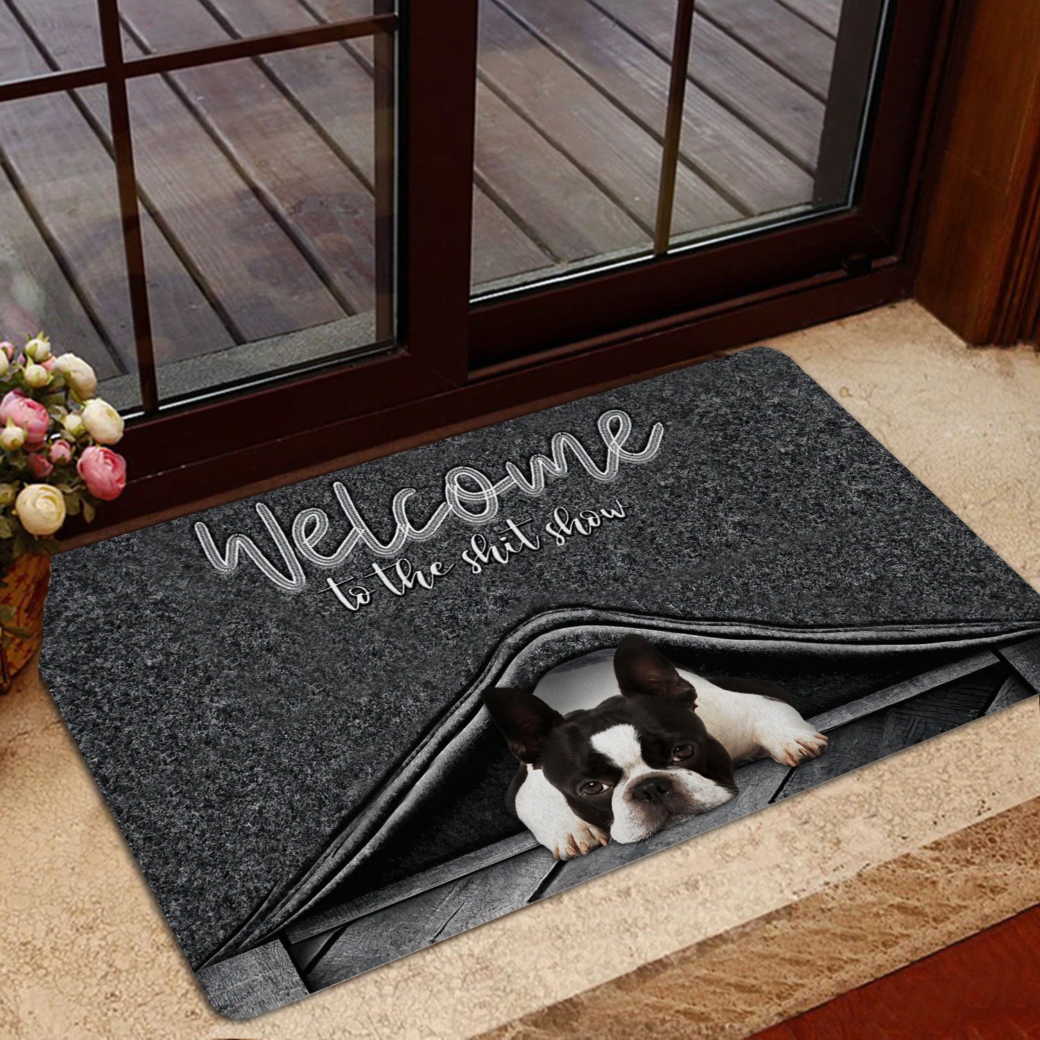 Ohaprints-Doormat-Outdoor-Indoor-Boston-Terrier-Dog-Welcome-To-The-Shitshow-Gifts-For-Dog-Lovers-Rubber-Door-Mat-1613-