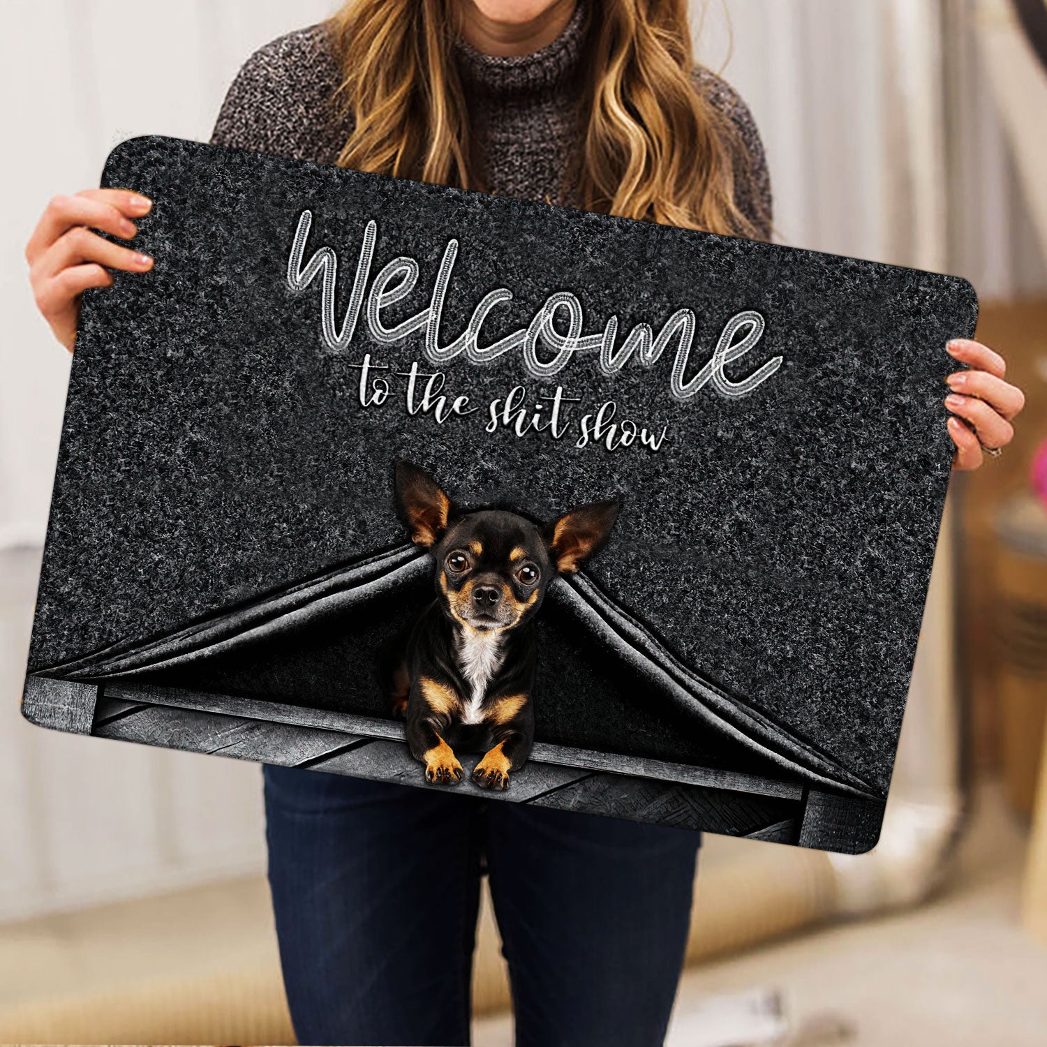 Ohaprints-Doormat-Outdoor-Indoor-Chihuahua-Dog-Welcome-To-The-Shitshow-Gifts-For-Dog-Lovers-Rubber-Door-Mat-1615-