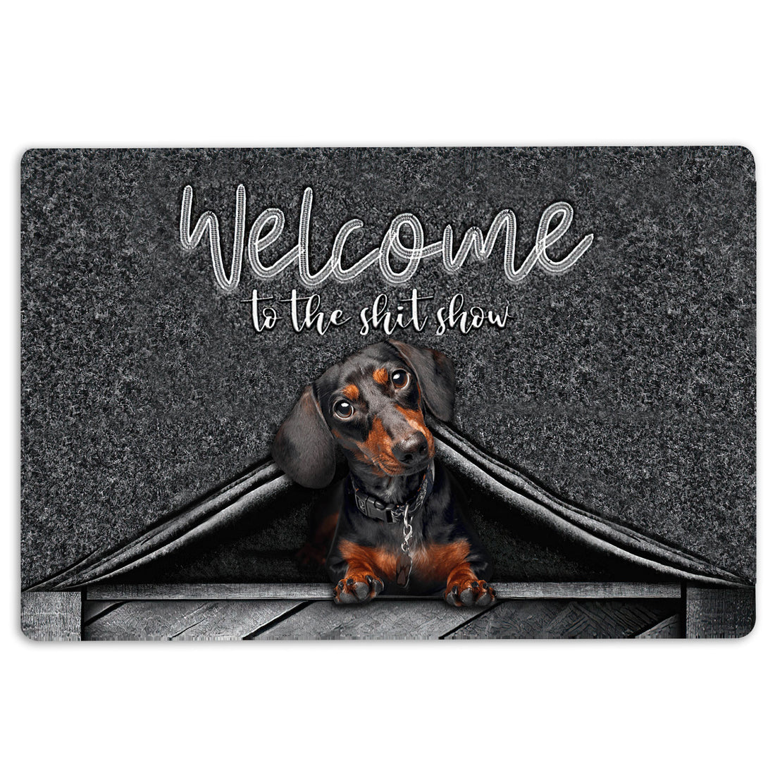 Ohaprints-Doormat-Outdoor-Indoor-Black-Tan-Dachshund-Welcome-To-The-Shitshow-Gifts-For-Dog-Lovers-Rubber-Door-Mat-1619-18'' x 30''