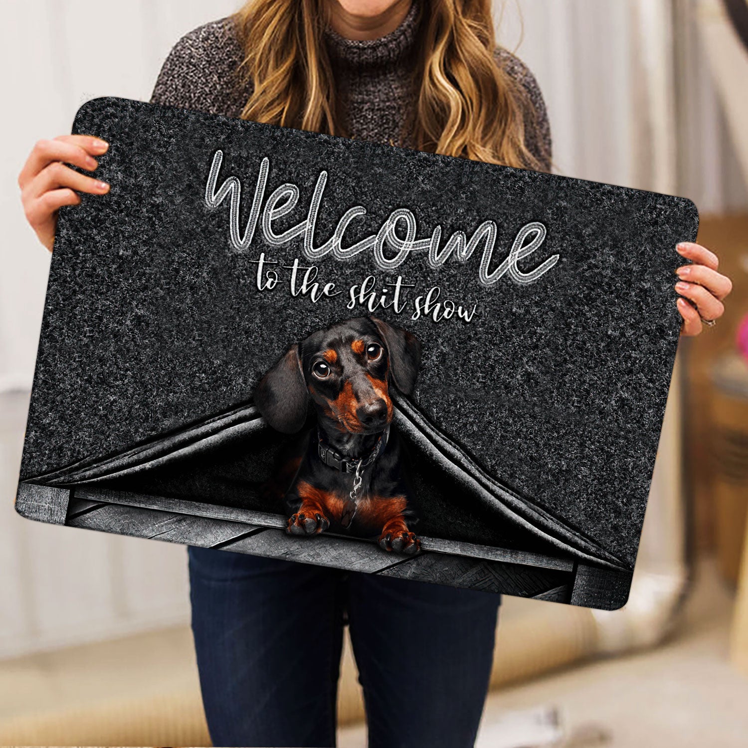 Ohaprints-Doormat-Outdoor-Indoor-Black-Tan-Dachshund-Welcome-To-The-Shitshow-Gifts-For-Dog-Lovers-Rubber-Door-Mat-1619-