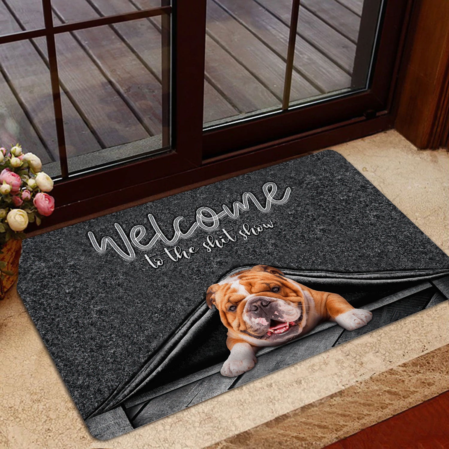 Ohaprints-Doormat-Outdoor-Indoor-English-Bulldog-Welcome-To-The-Shitshow-Gifts-For-Dog-Lovers-Rubber-Door-Mat-1620-