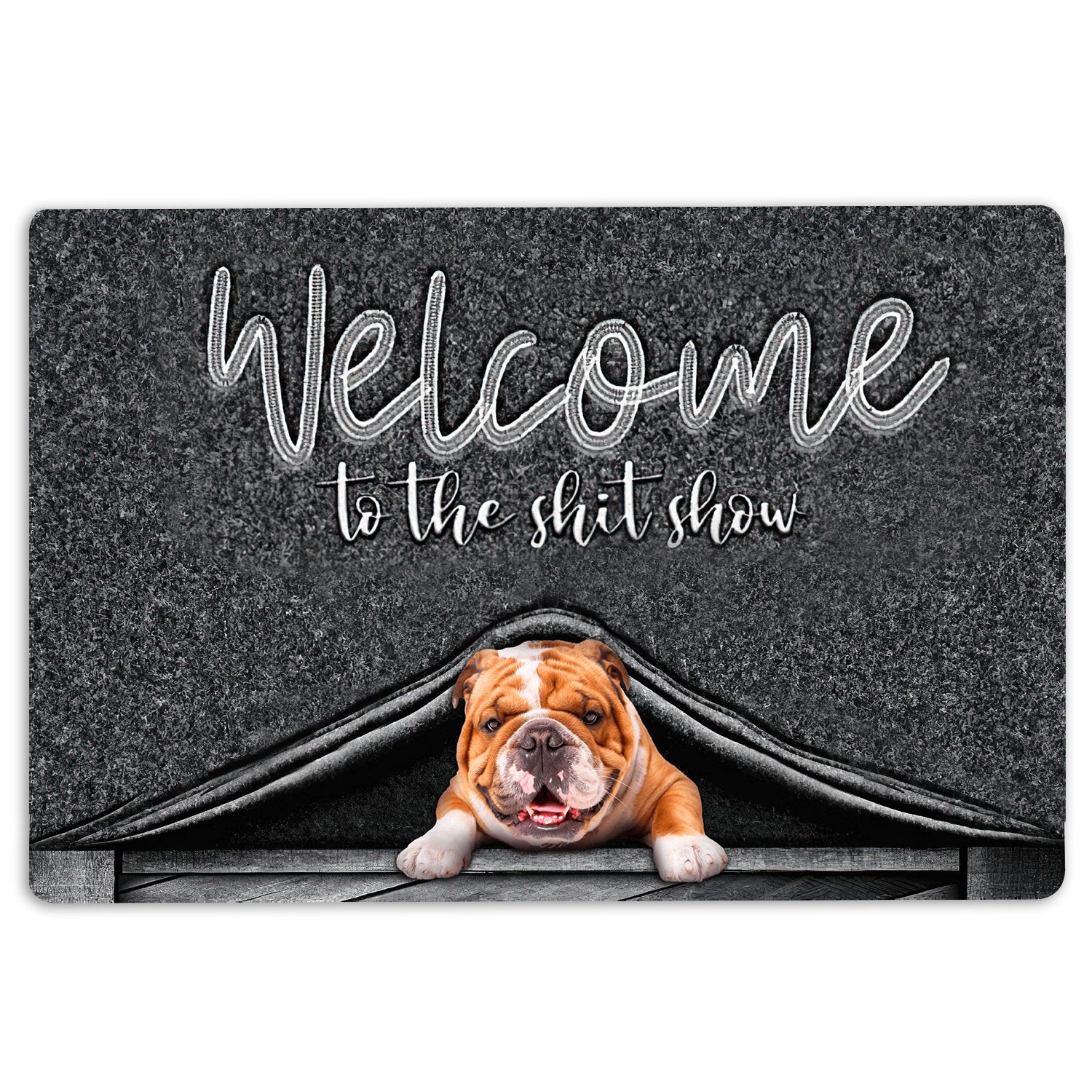 Ohaprints-Doormat-Outdoor-Indoor-English-Bulldog-Welcome-To-The-Shitshow-Gifts-For-Dog-Lovers-Rubber-Door-Mat-1621-18'' x 30''