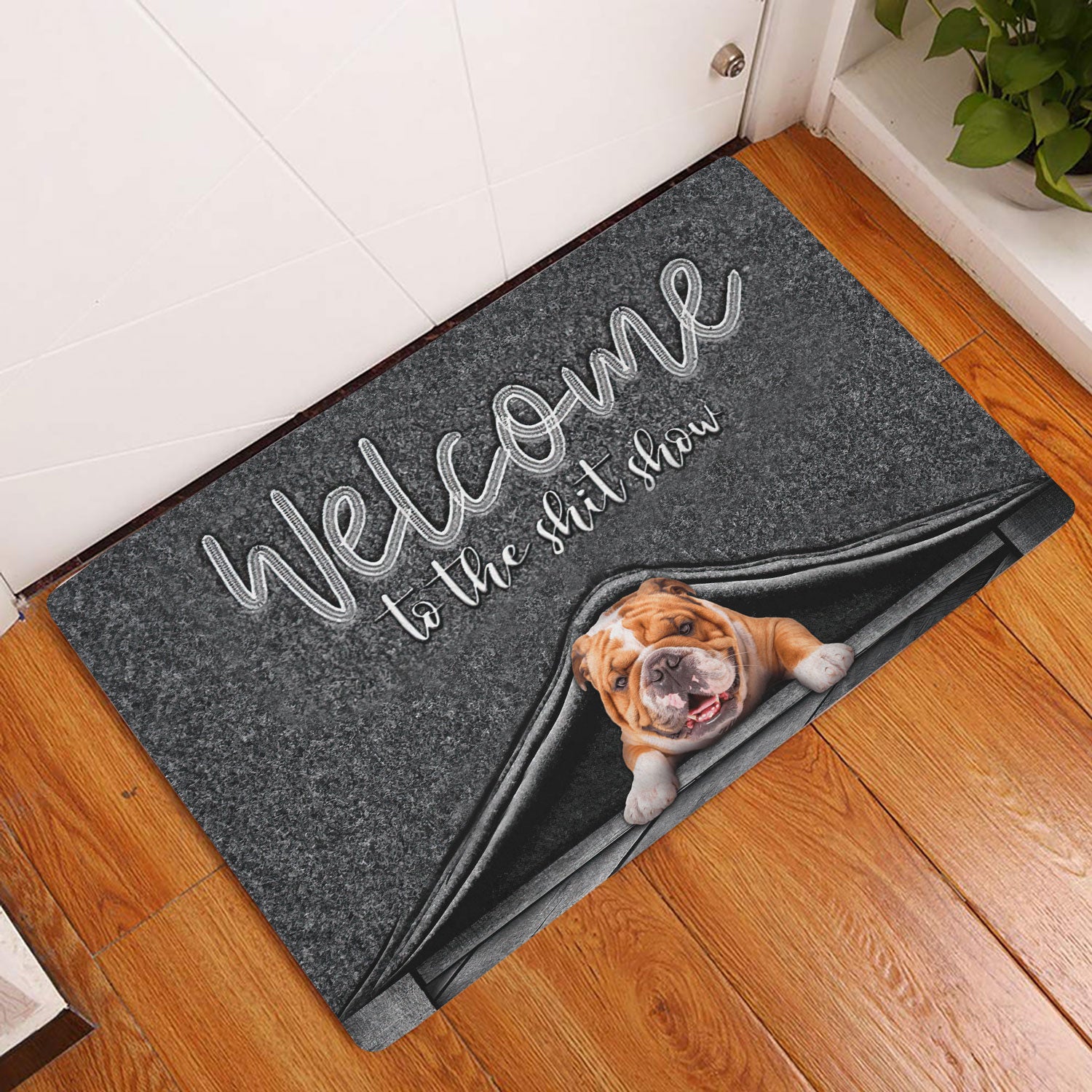 Ohaprints-Doormat-Outdoor-Indoor-English-Bulldog-Welcome-To-The-Shitshow-Gifts-For-Dog-Lovers-Rubber-Door-Mat-1621-