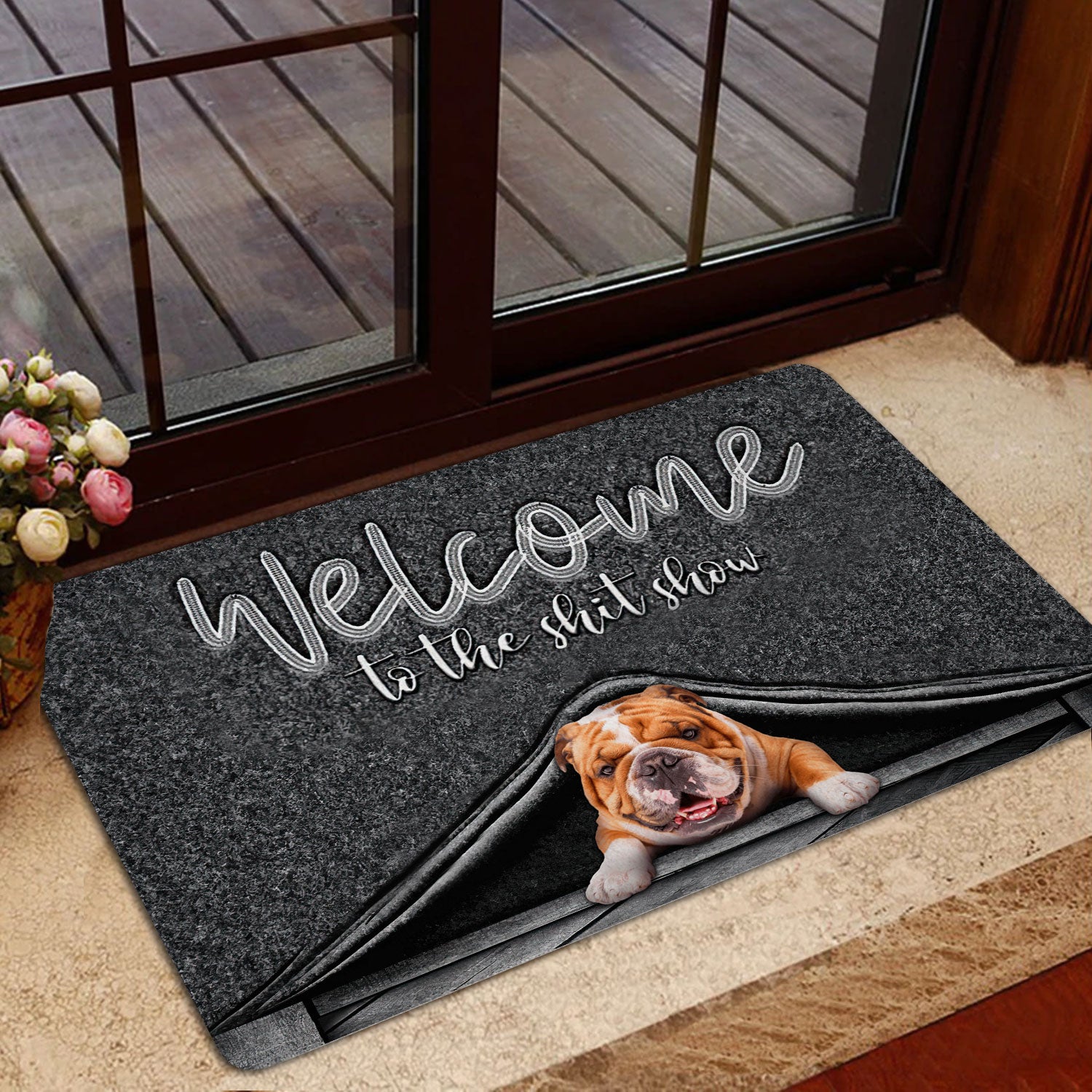 Ohaprints-Doormat-Outdoor-Indoor-English-Bulldog-Welcome-To-The-Shitshow-Gifts-For-Dog-Lovers-Rubber-Door-Mat-1621-