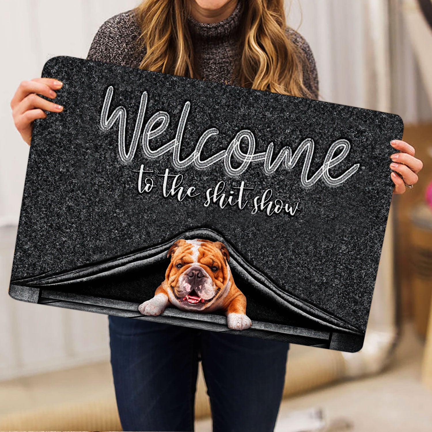 Ohaprints-Doormat-Outdoor-Indoor-English-Bulldog-Welcome-To-The-Shitshow-Gifts-For-Dog-Lovers-Rubber-Door-Mat-1621-