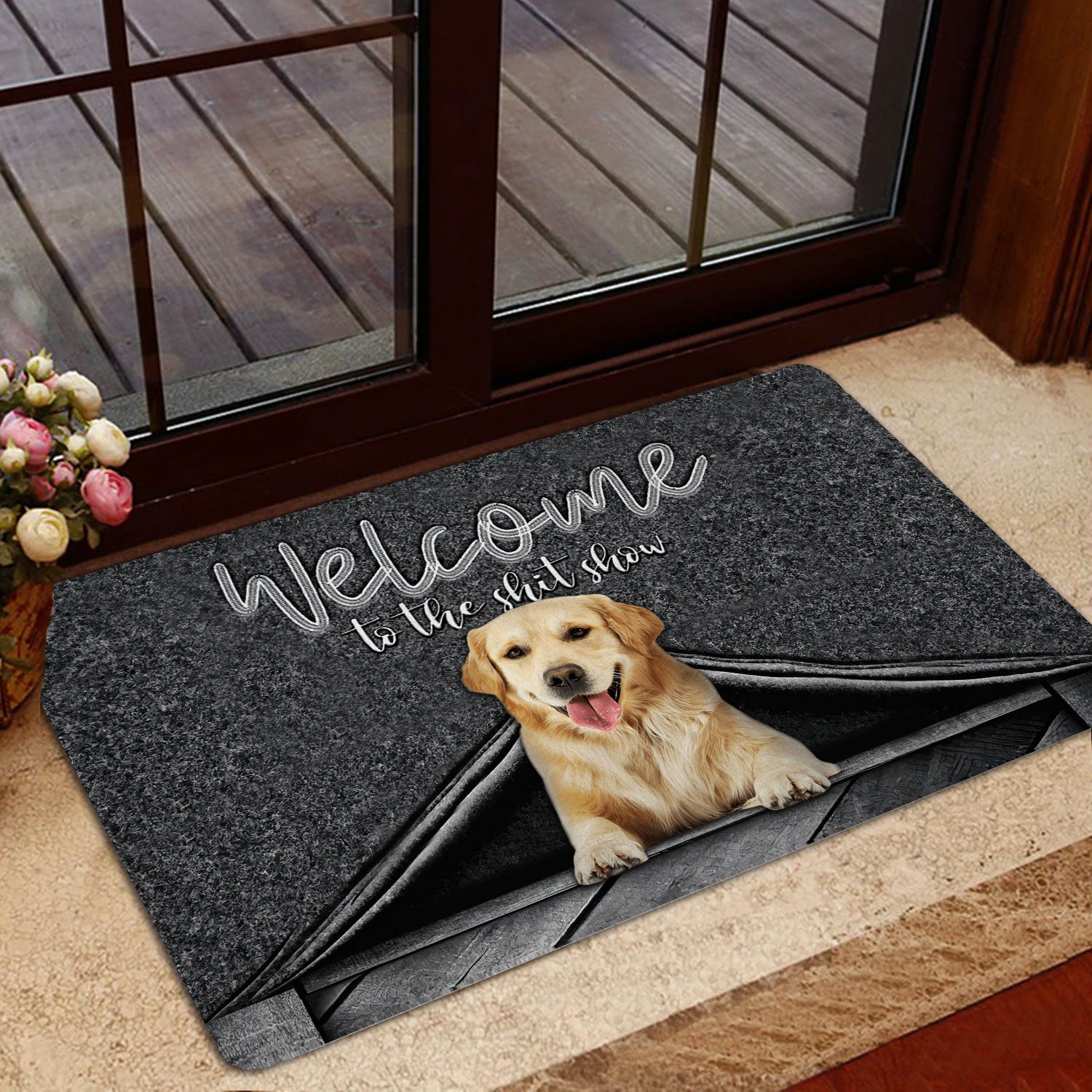 Ohaprints-Doormat-Outdoor-Indoor-Golden-Retriever-Dog-Welcome-To-The-Shitshow-Gifts-For-Dog-Lover-Rubber-Door-Mat-1624-