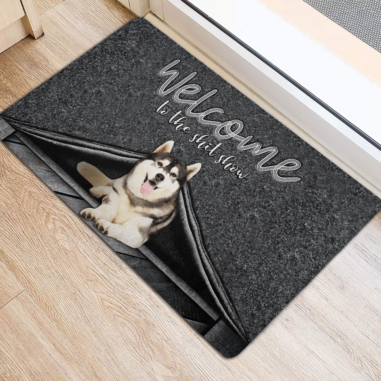 Ohaprints-Doormat-Outdoor-Indoor-Siberian-Husky-Dog-Welcome-To-The-Shitshow-Gifts-For-Dog-Lovers-Rubber-Door-Mat-1625-