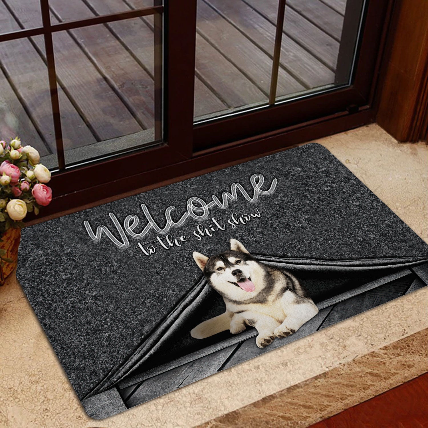 Ohaprints-Doormat-Outdoor-Indoor-Siberian-Husky-Dog-Welcome-To-The-Shitshow-Gifts-For-Dog-Lovers-Rubber-Door-Mat-1625-