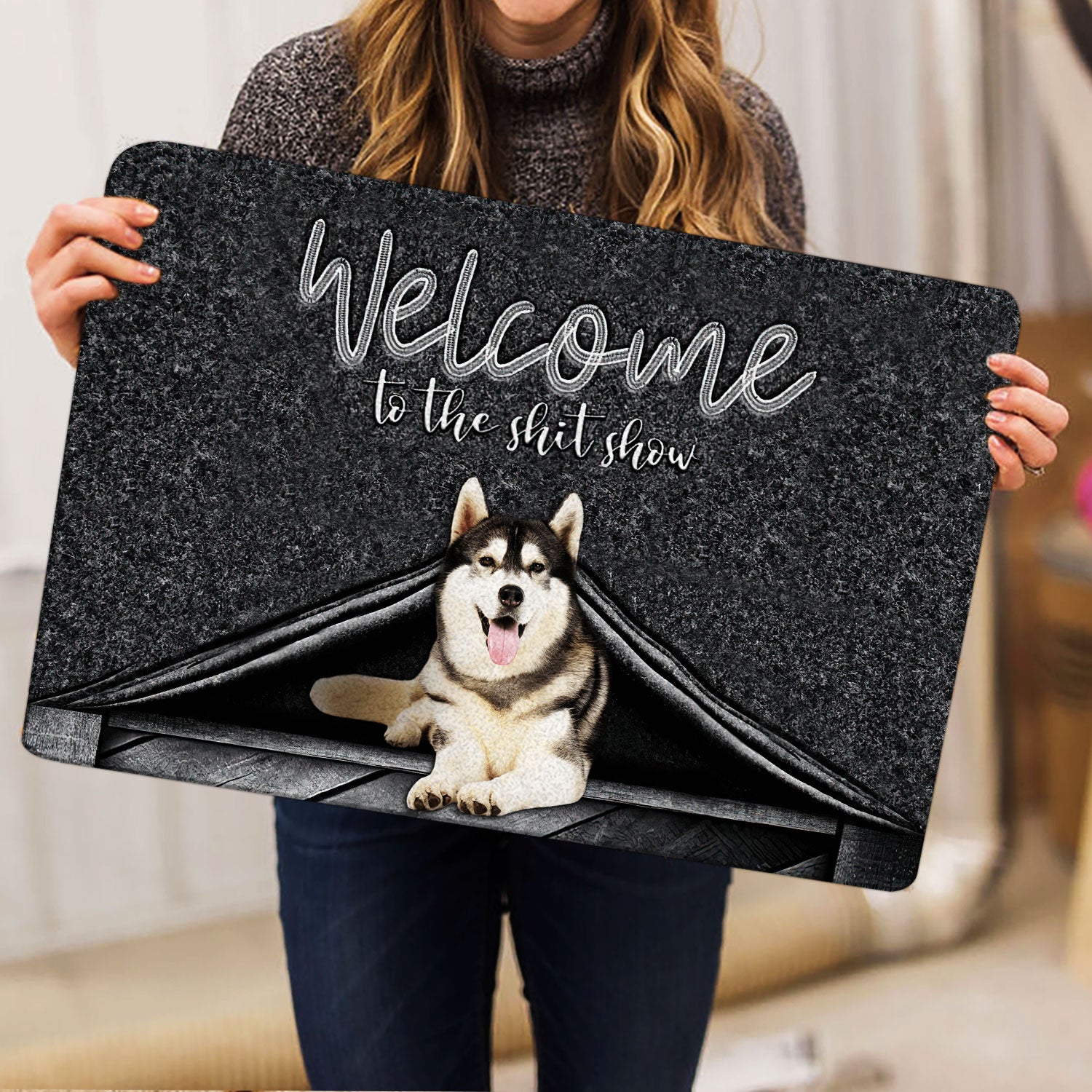 Ohaprints-Doormat-Outdoor-Indoor-Siberian-Husky-Dog-Welcome-To-The-Shitshow-Gifts-For-Dog-Lovers-Rubber-Door-Mat-1625-