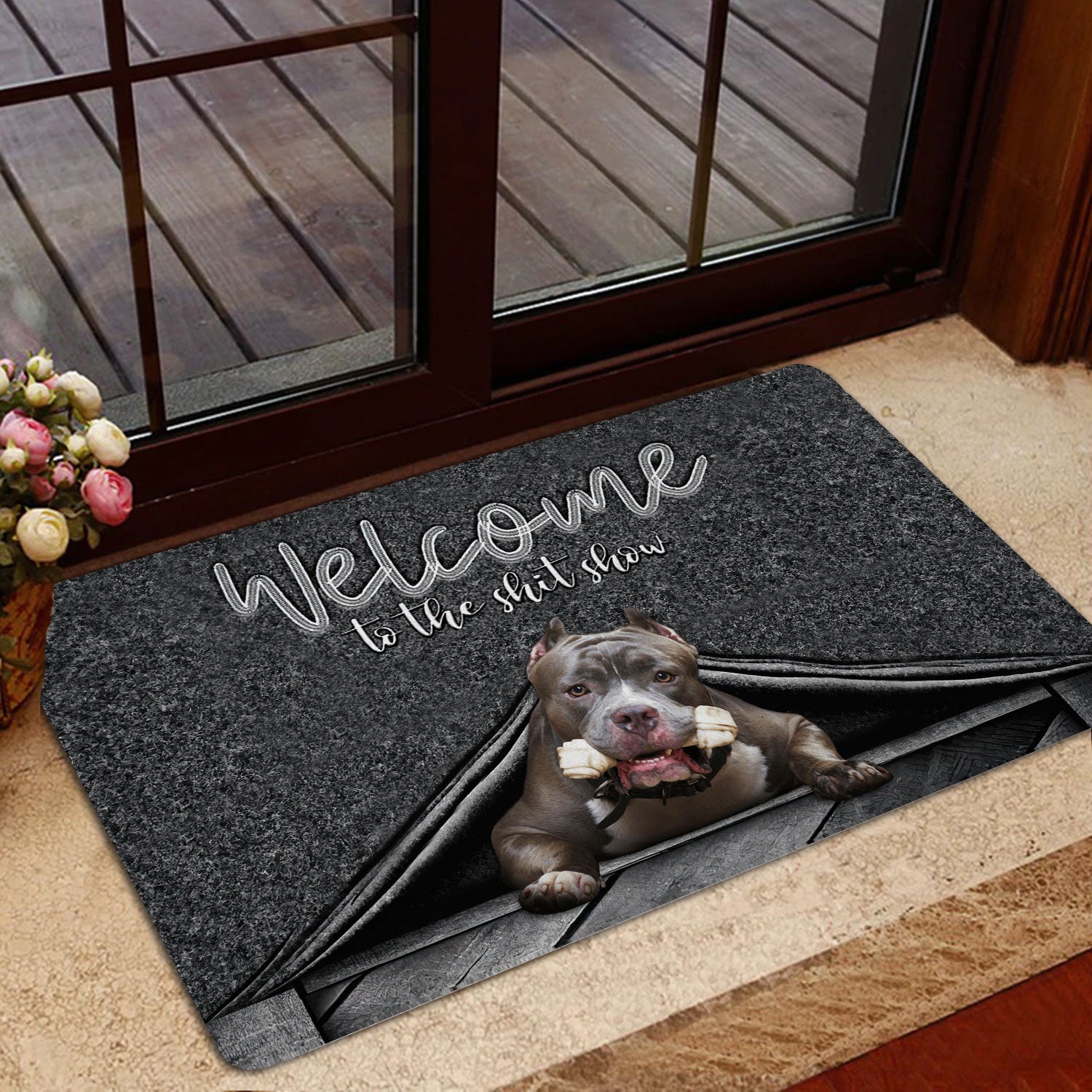 Ohaprints-Doormat-Outdoor-Indoor-Pitbull-Welcome-To-The-Shitshow-Gifts-For-Dog-Lovers-Rubber-Door-Mat-1626-